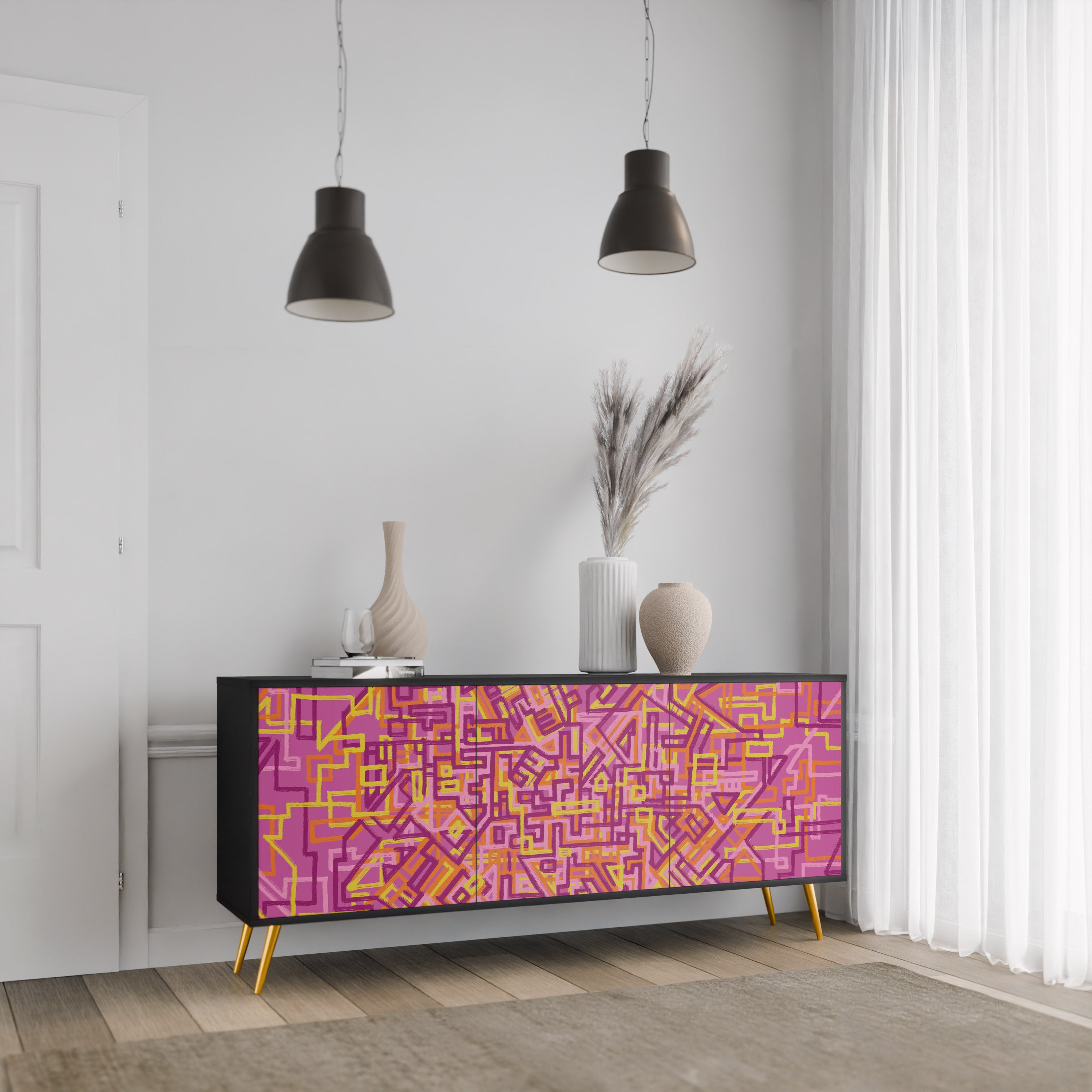 LOVELY MEMORIES 3-Door Sideboard in Black Finish