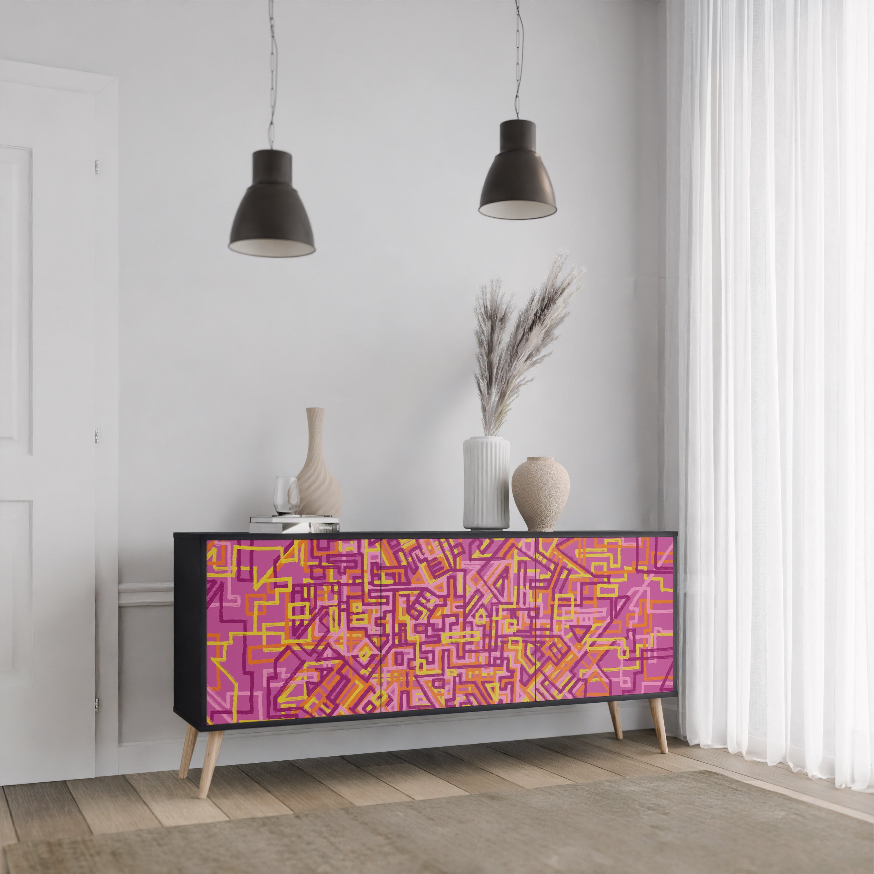 LOVELY MEMORIES 3-Door Sideboard in Black Finish