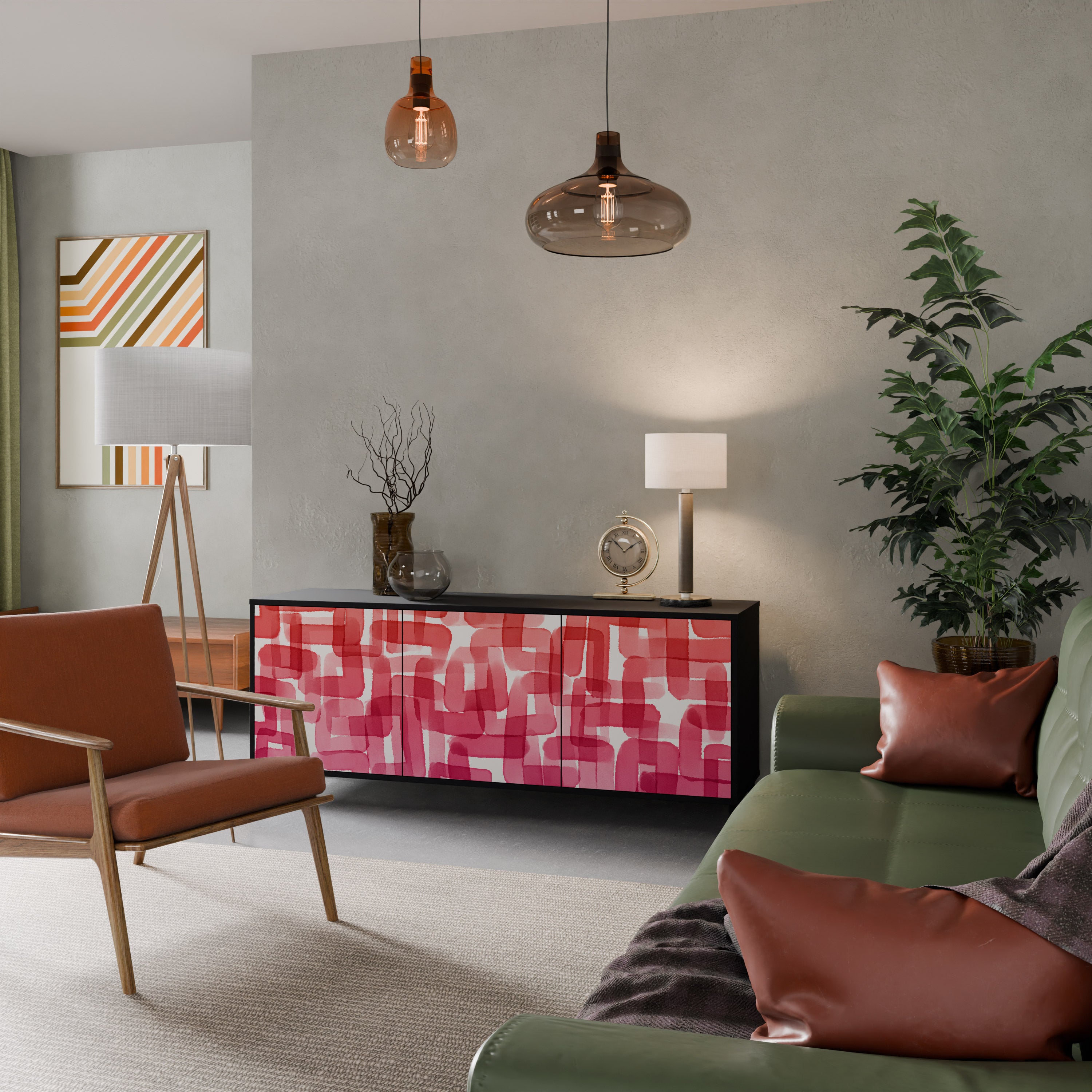 KALEIDOSCOPIC CUBISM 3-Door Sideboard in Black Finish