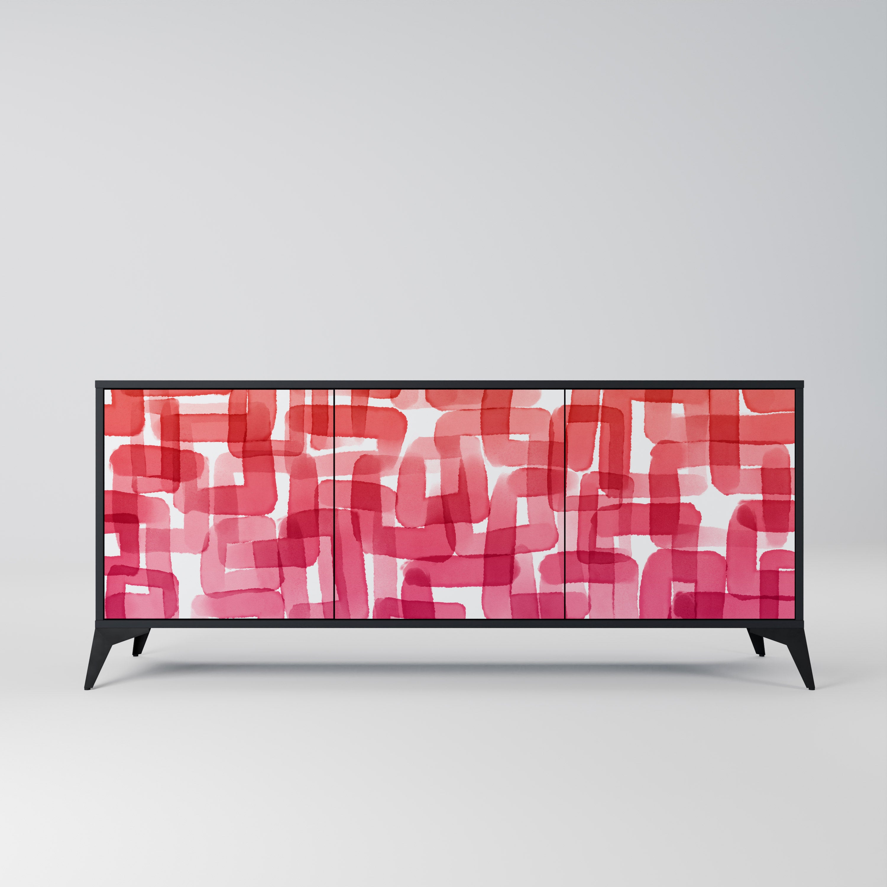KALEIDOSCOPIC CUBISM 3-Door Sideboard in Black Finish