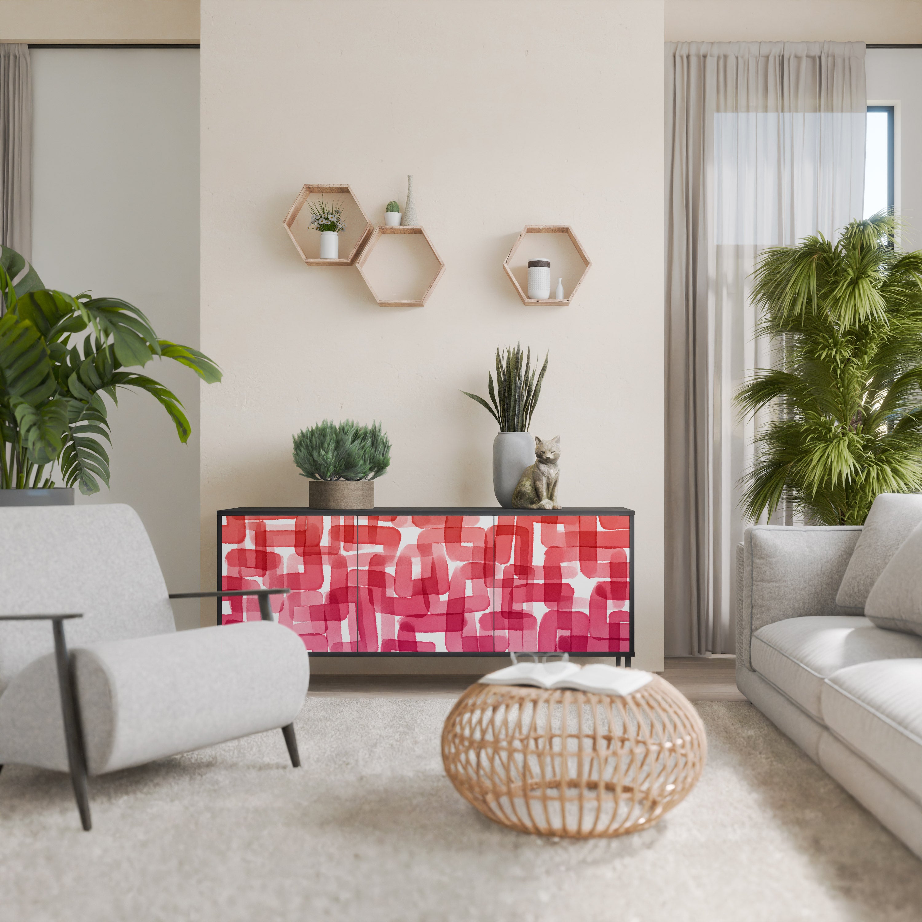 KALEIDOSCOPIC CUBISM 3-Door Sideboard in Black Finish