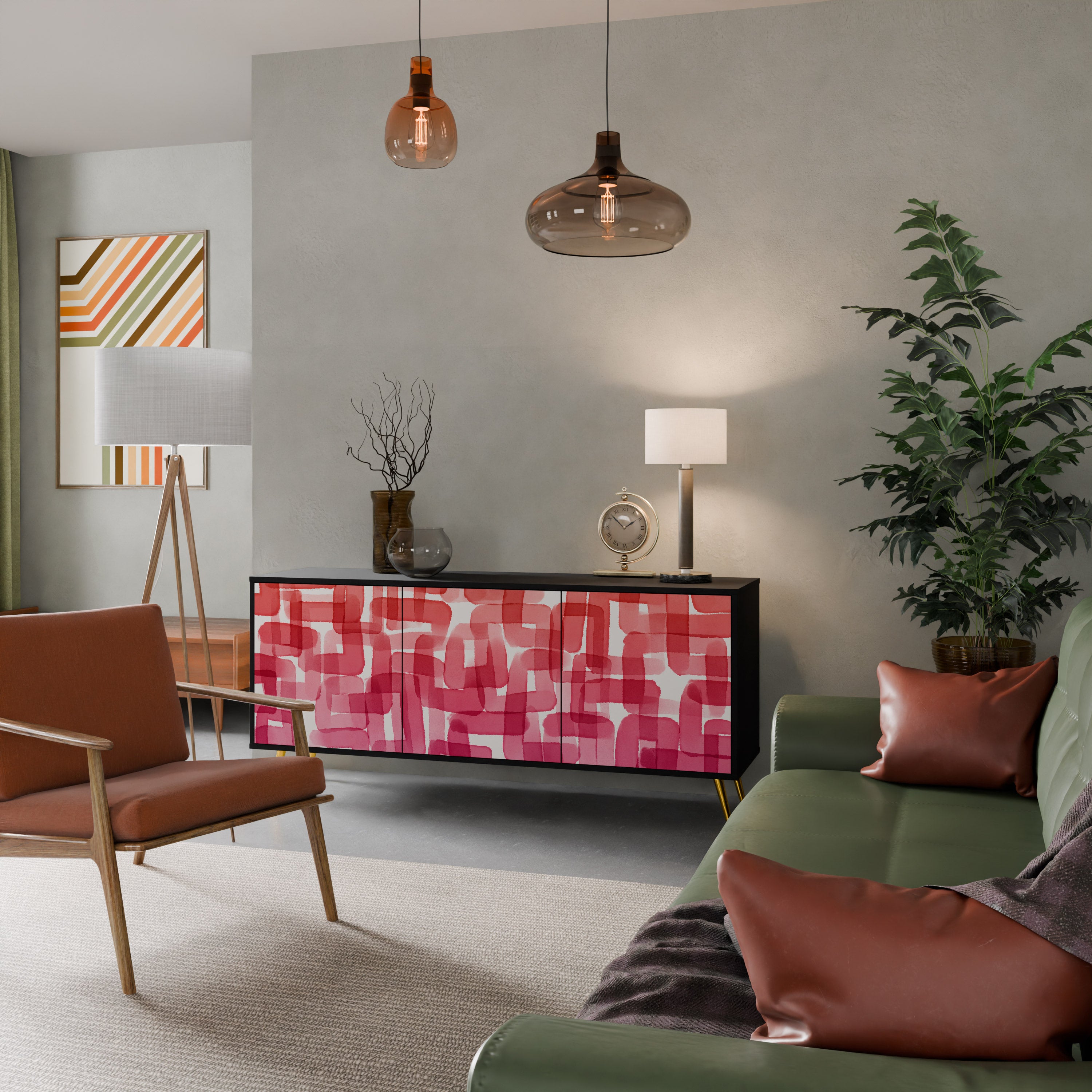 KALEIDOSCOPIC CUBISM 3-Door Sideboard in Black Finish