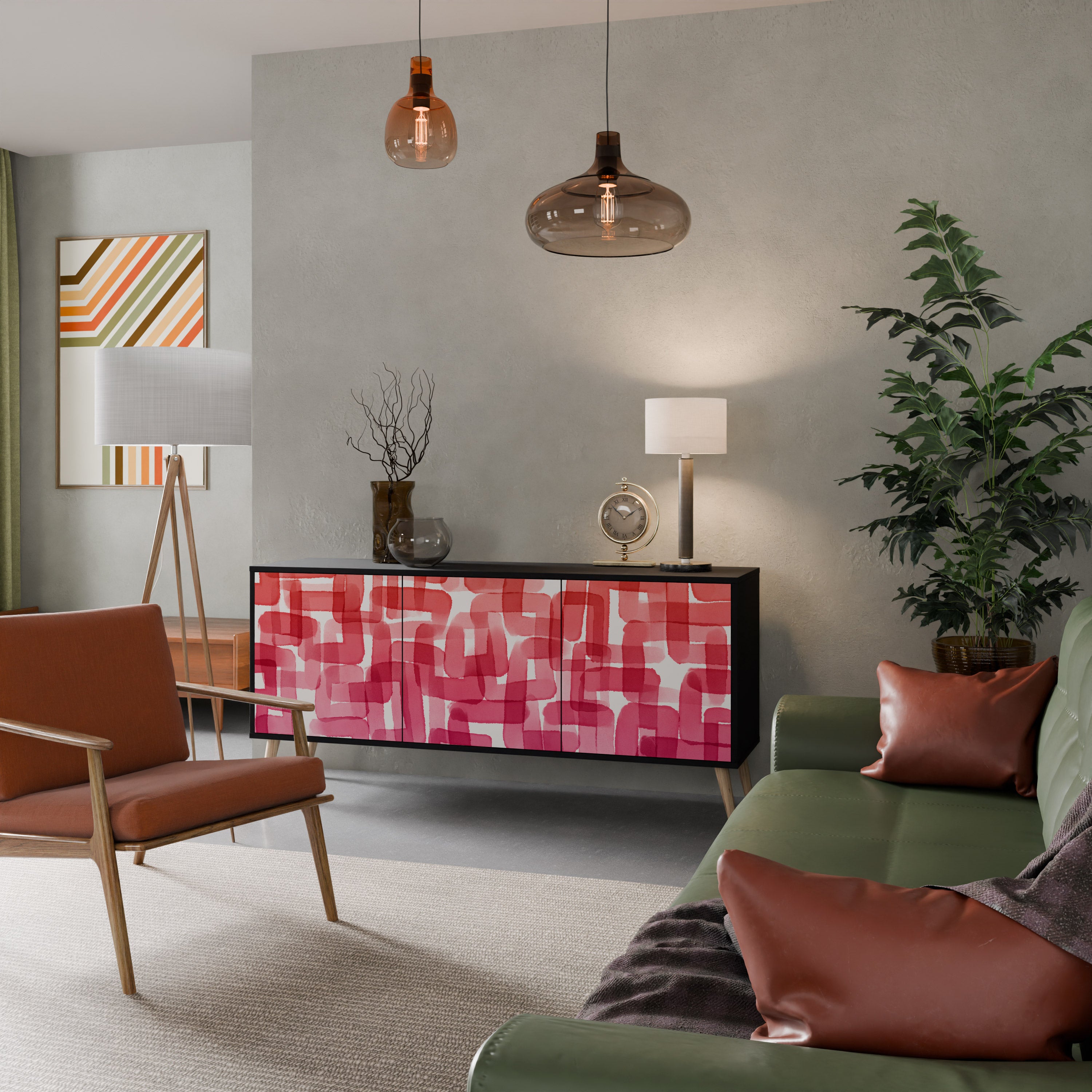 KALEIDOSCOPIC CUBISM 3-Door Sideboard in Black Finish