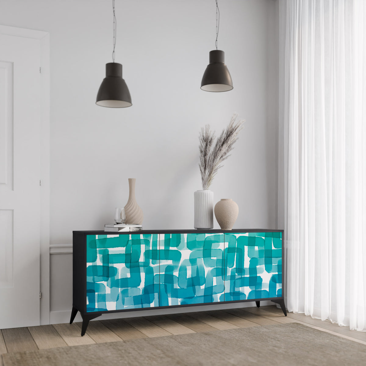 TURQUOISE RECTANGLES Aparador de 3 Puertas