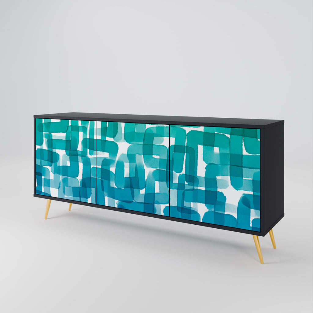 TURQUOISE RECTANGLES 3-Door Sideboard in Black Finish