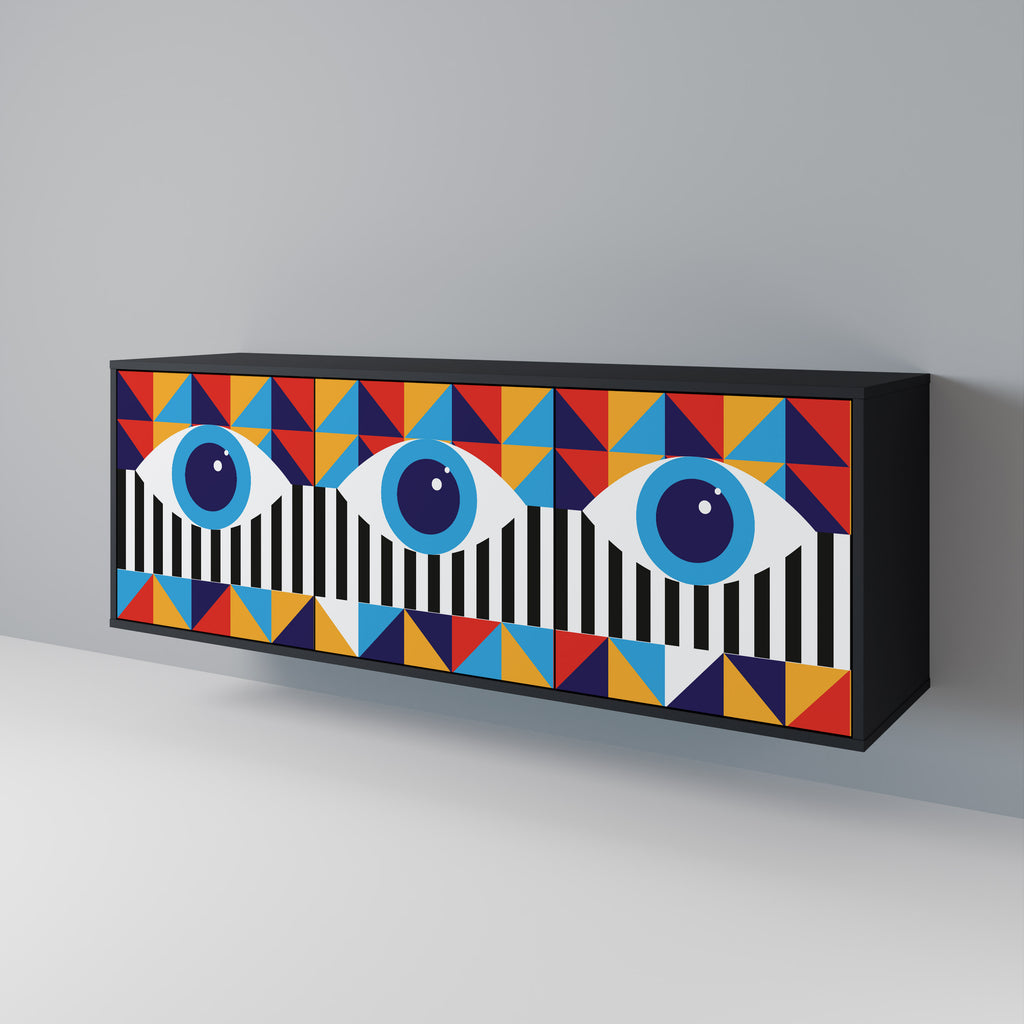 ABSTRACTION AND GEOMETRY 3-Door Sideboard in Black Finish