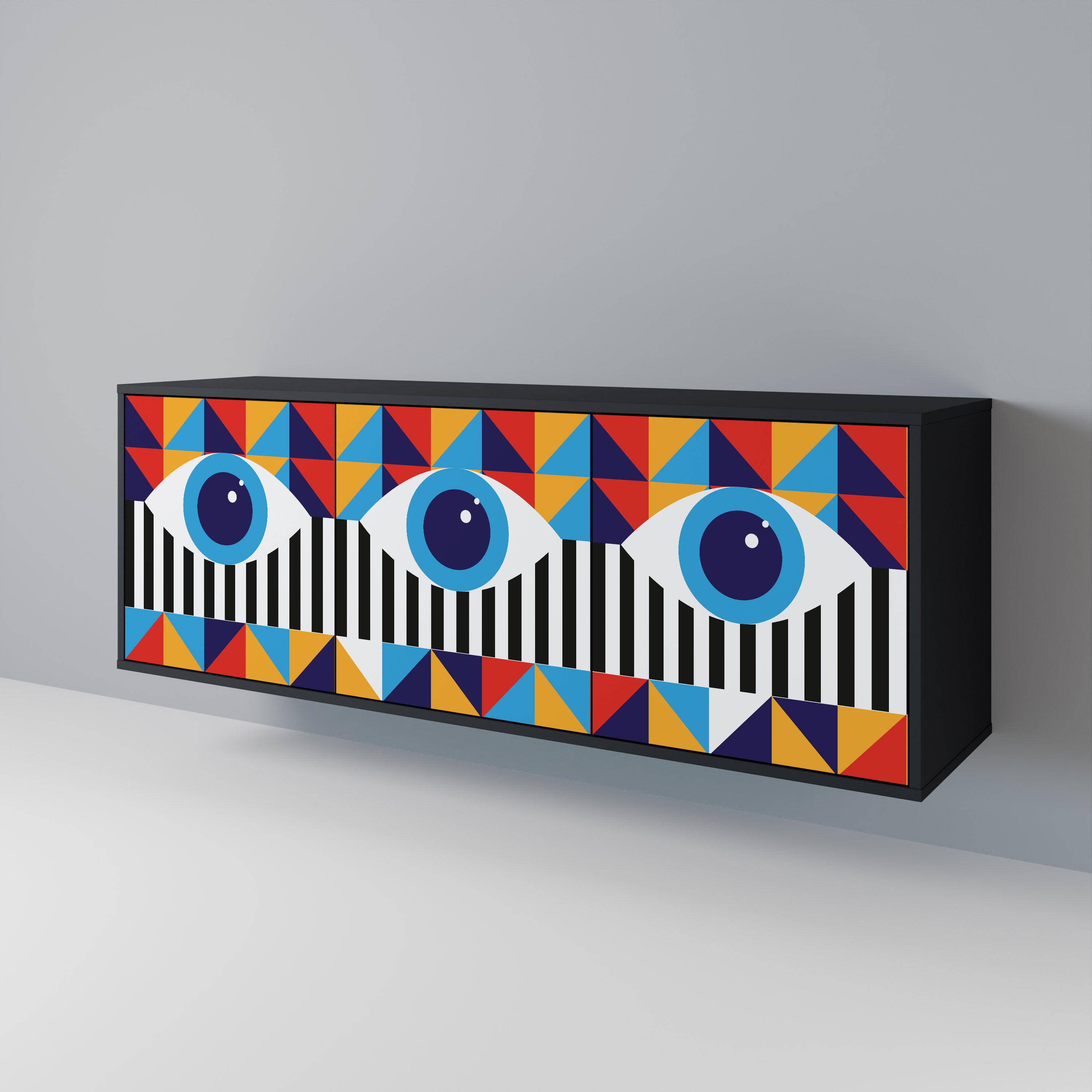 ABSTRACTION AND GEOMETRY 3-Door Sideboard in Black Finish