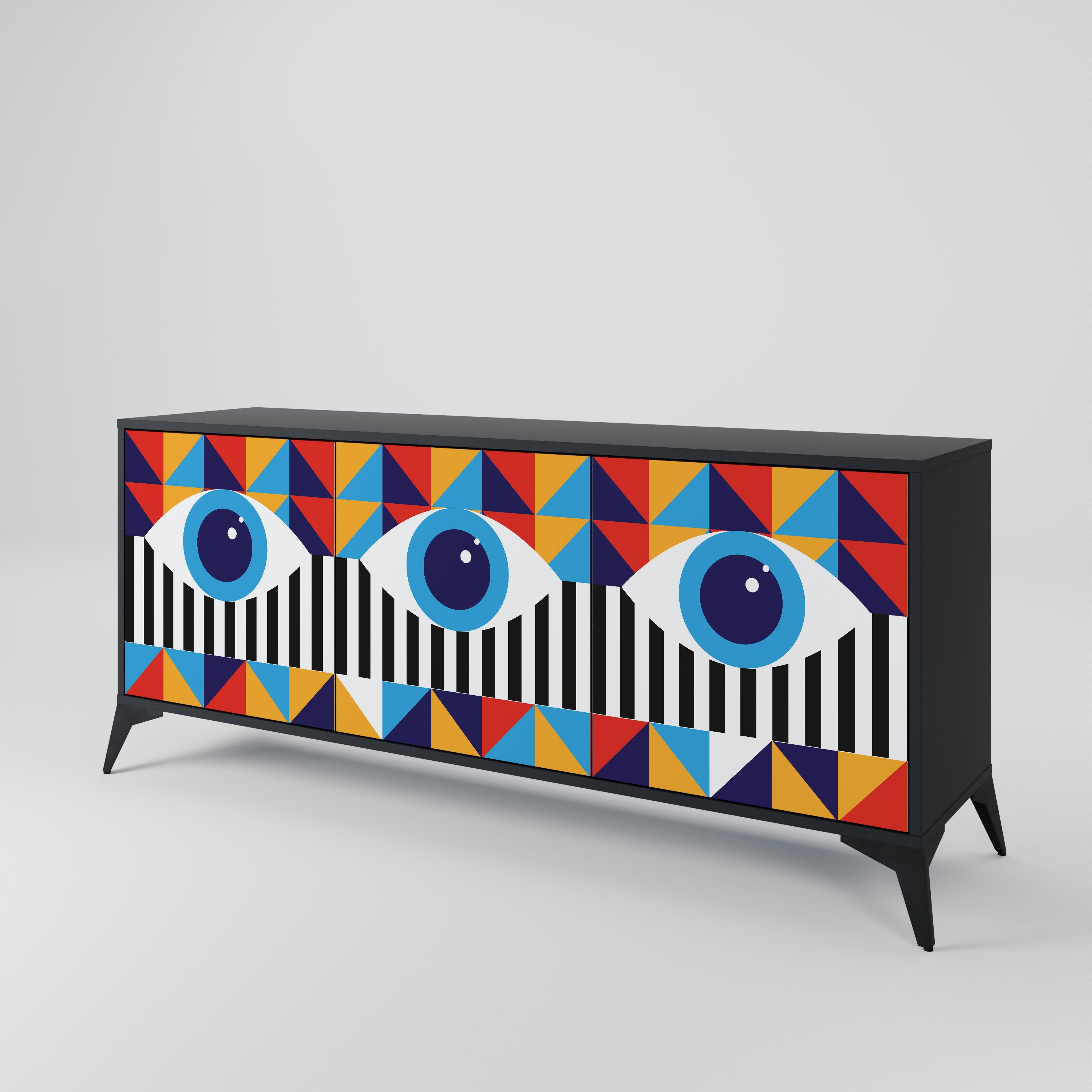 ABSTRACTION AND GEOMETRY 3-Door Sideboard in Black Finish