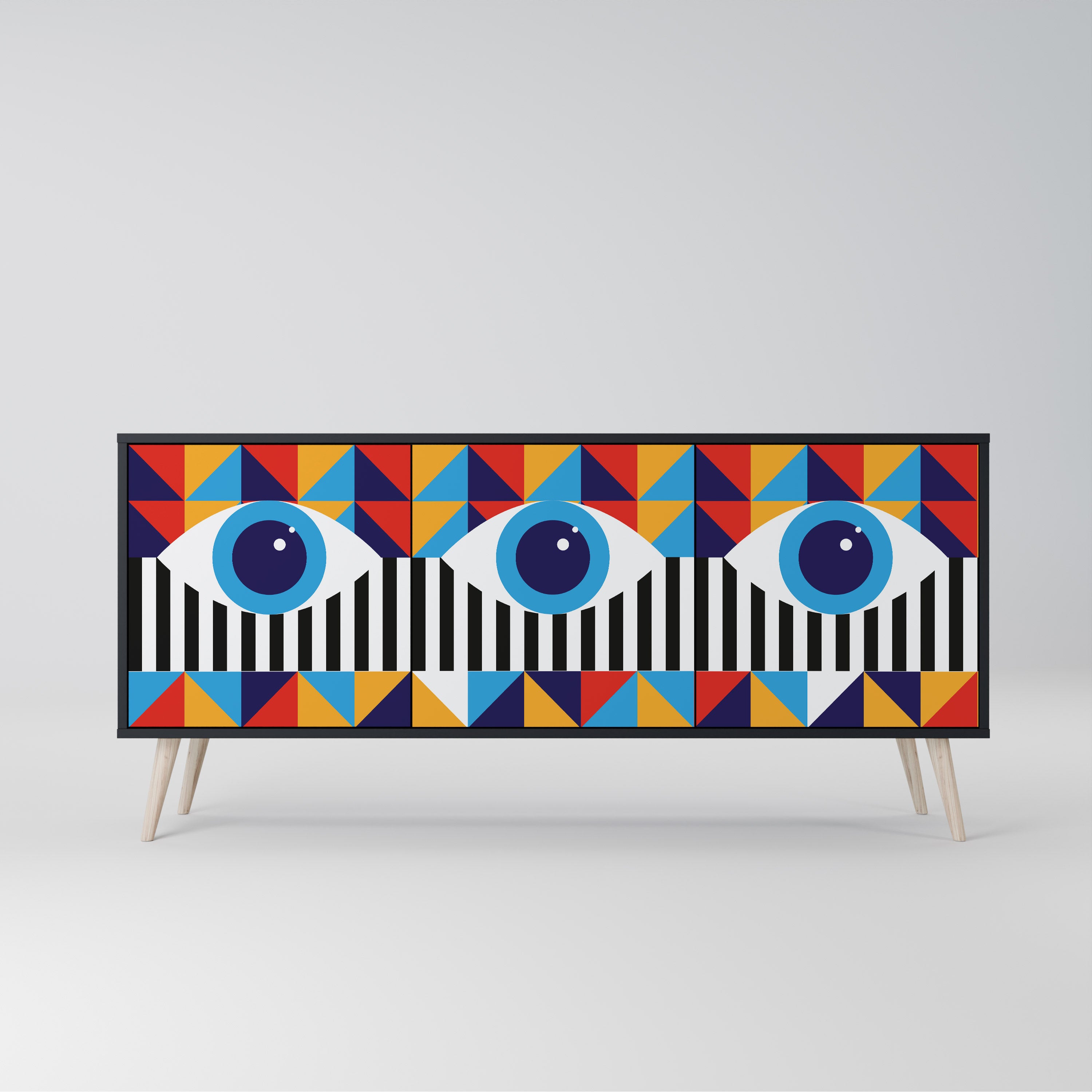ABSTRACTION AND GEOMETRY 3-Door Sideboard in Black Finish
