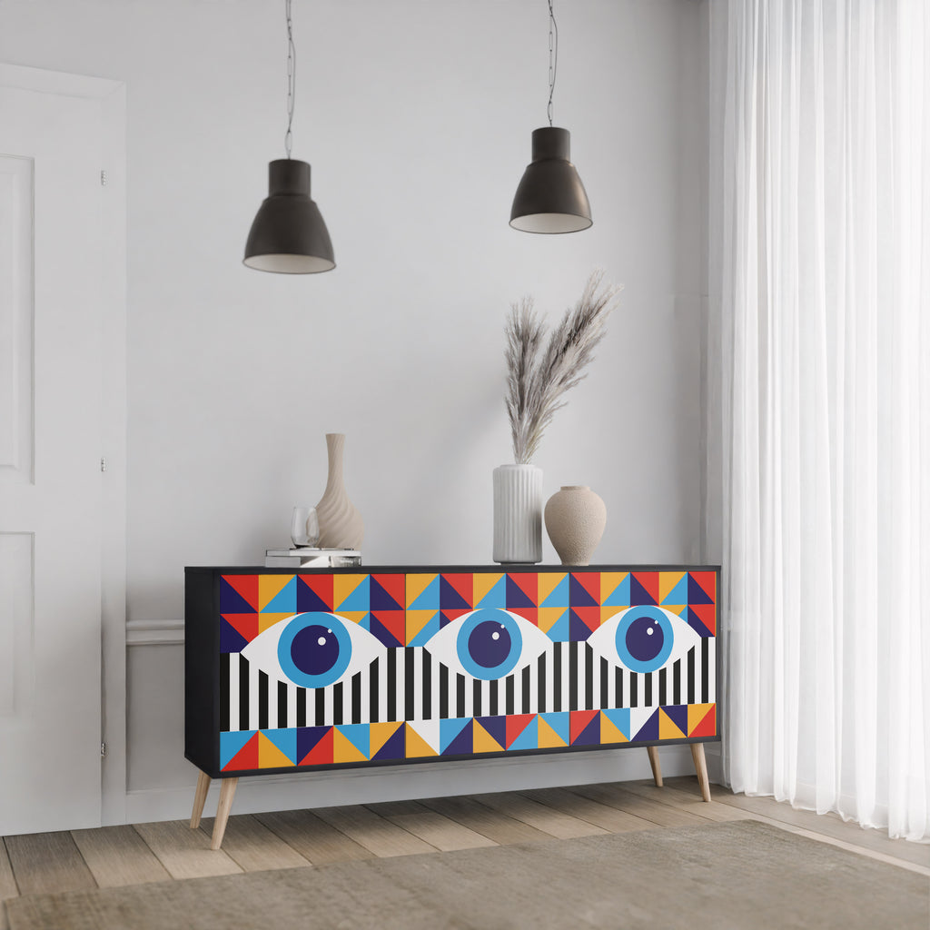 ABSTRACTION AND GEOMETRY 3-Door Sideboard in Black Finish