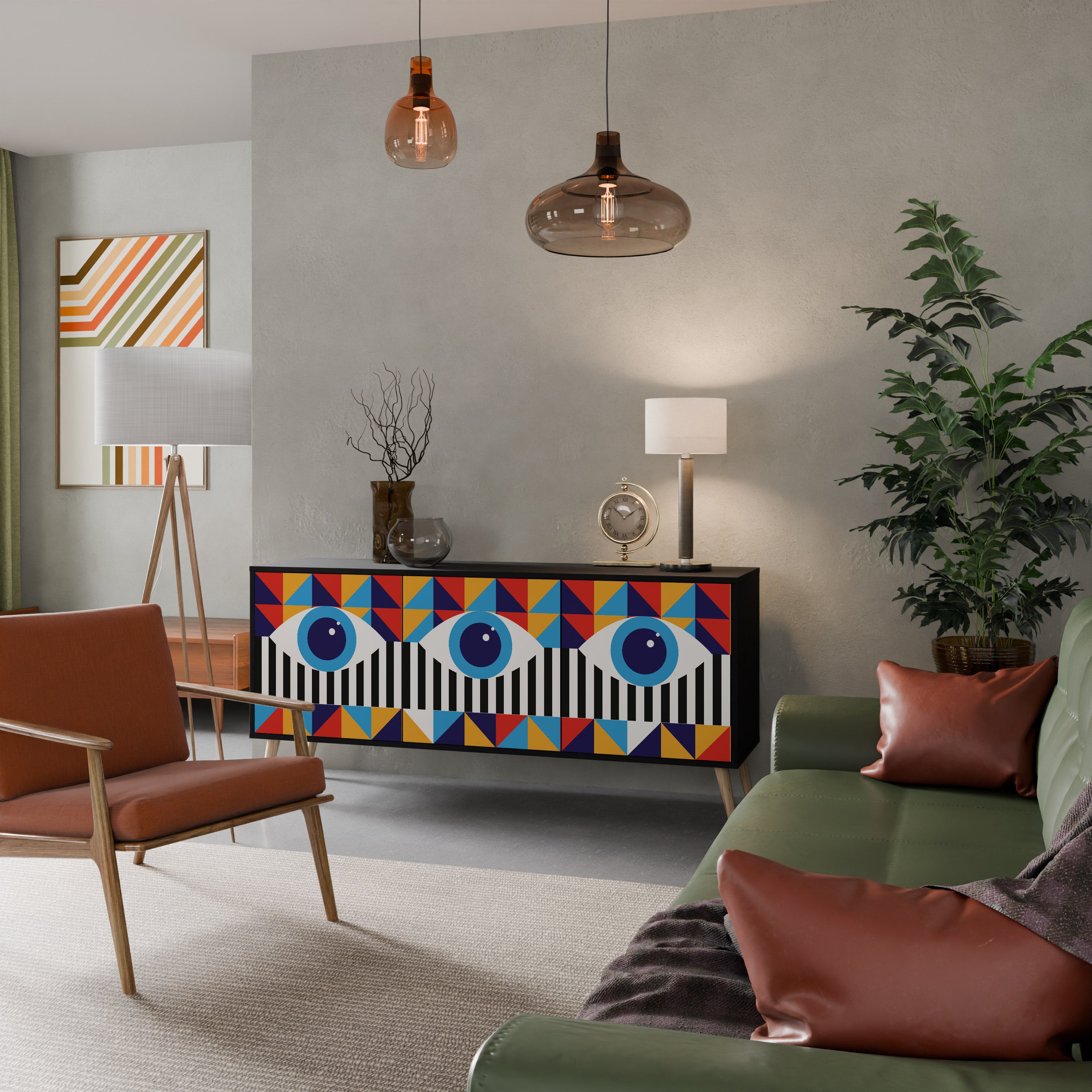 ABSTRACTION AND GEOMETRY 3-Door Sideboard in Black Finish