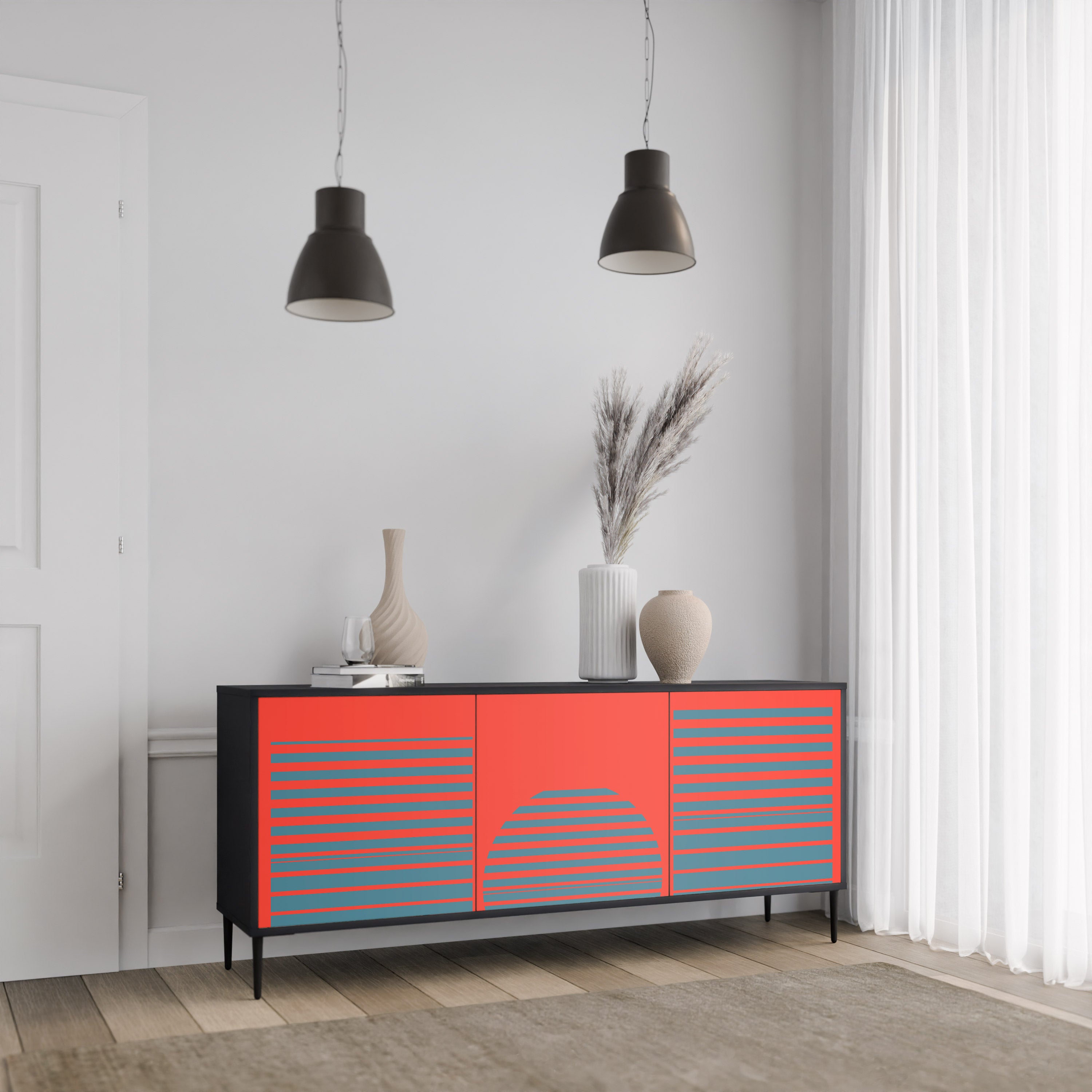 RISING GEOMETRY STARS 3-Door Sideboard in Black Finish