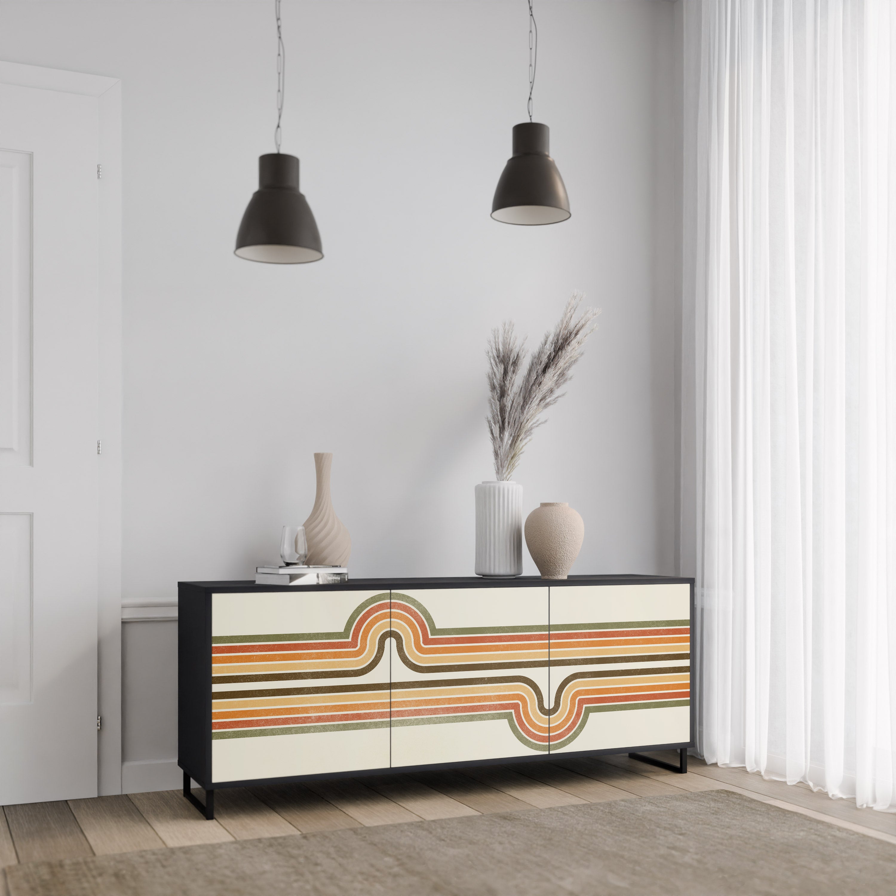 EXCEPTIONAL STREAM 3-Door Sideboard in Black Finish