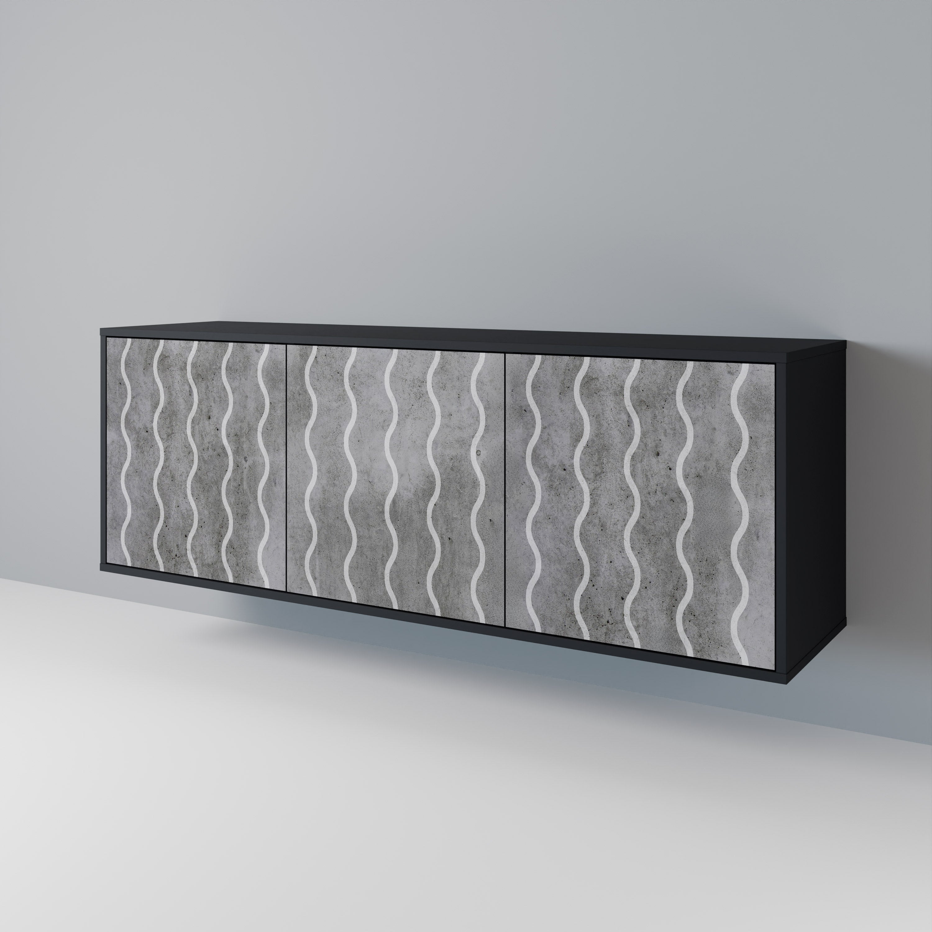WAVES OF CONCRETE 3-Door Sideboard in Black Finish