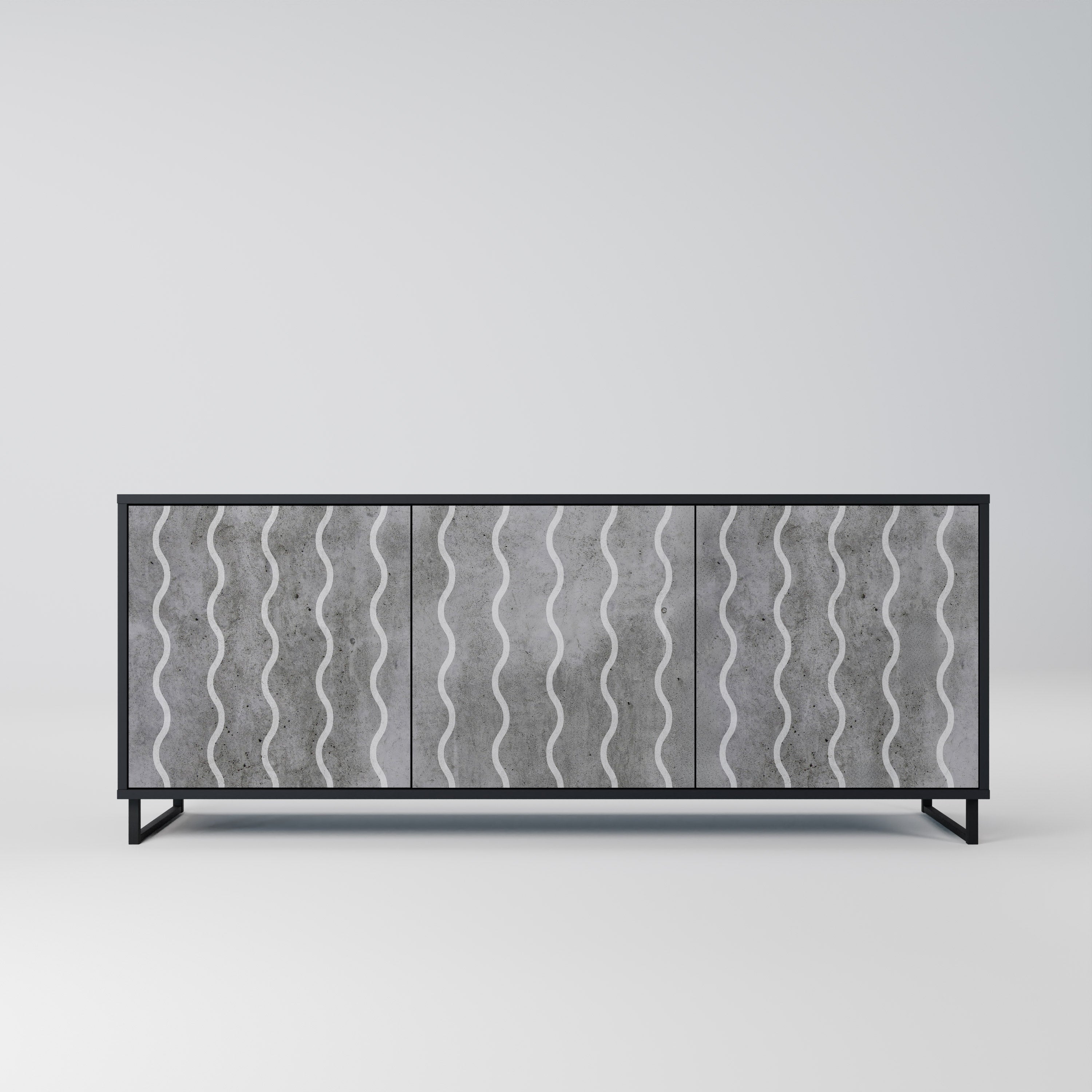 WAVES OF CONCRETE 3-Door Sideboard in Black Finish