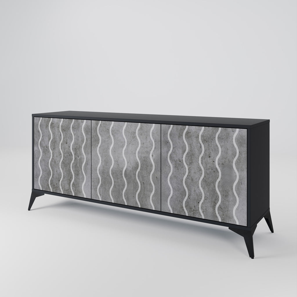 WAVES OF CONCRETE 3-Door Sideboard in Black Finish