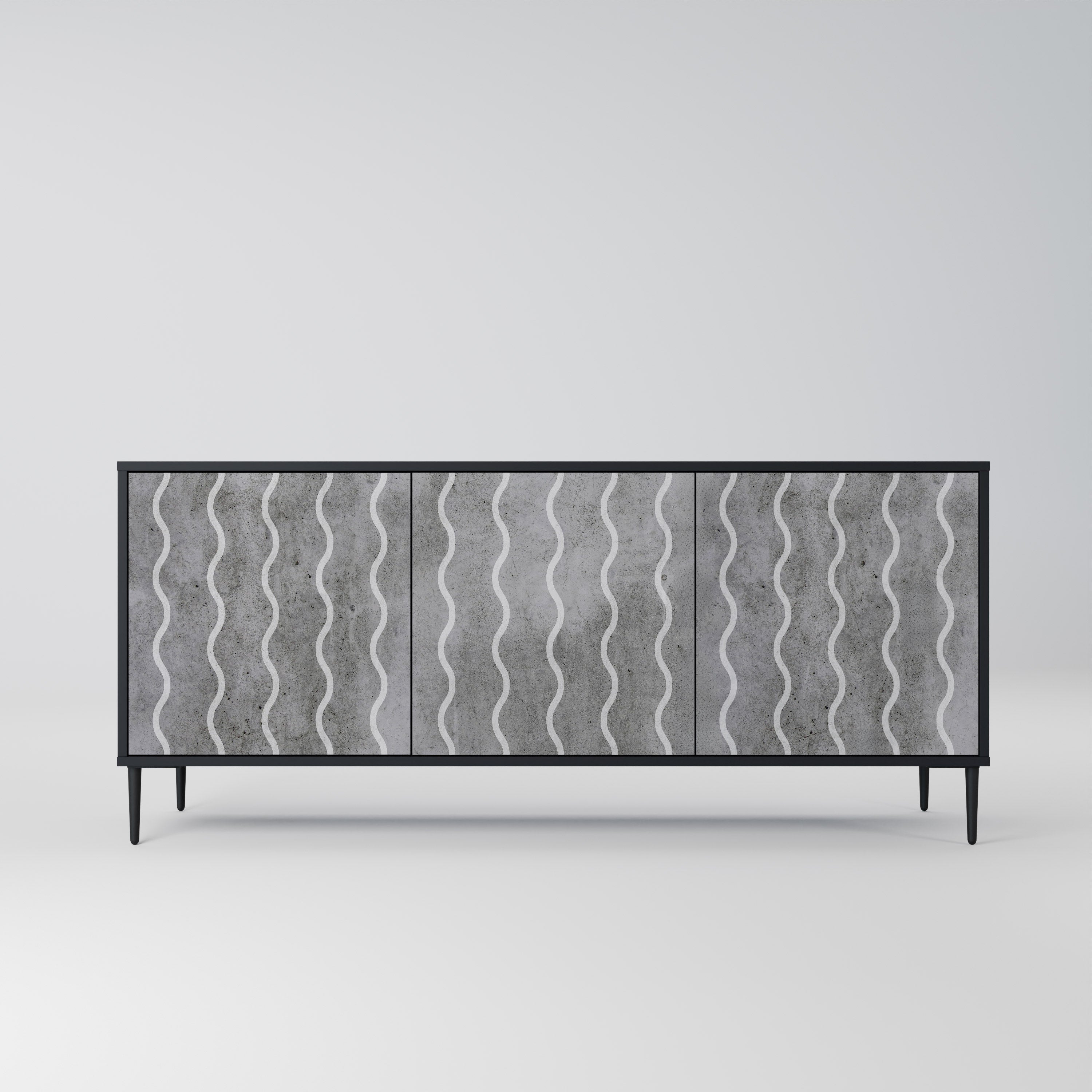 WAVES OF CONCRETE 3-Door Sideboard in Black Finish