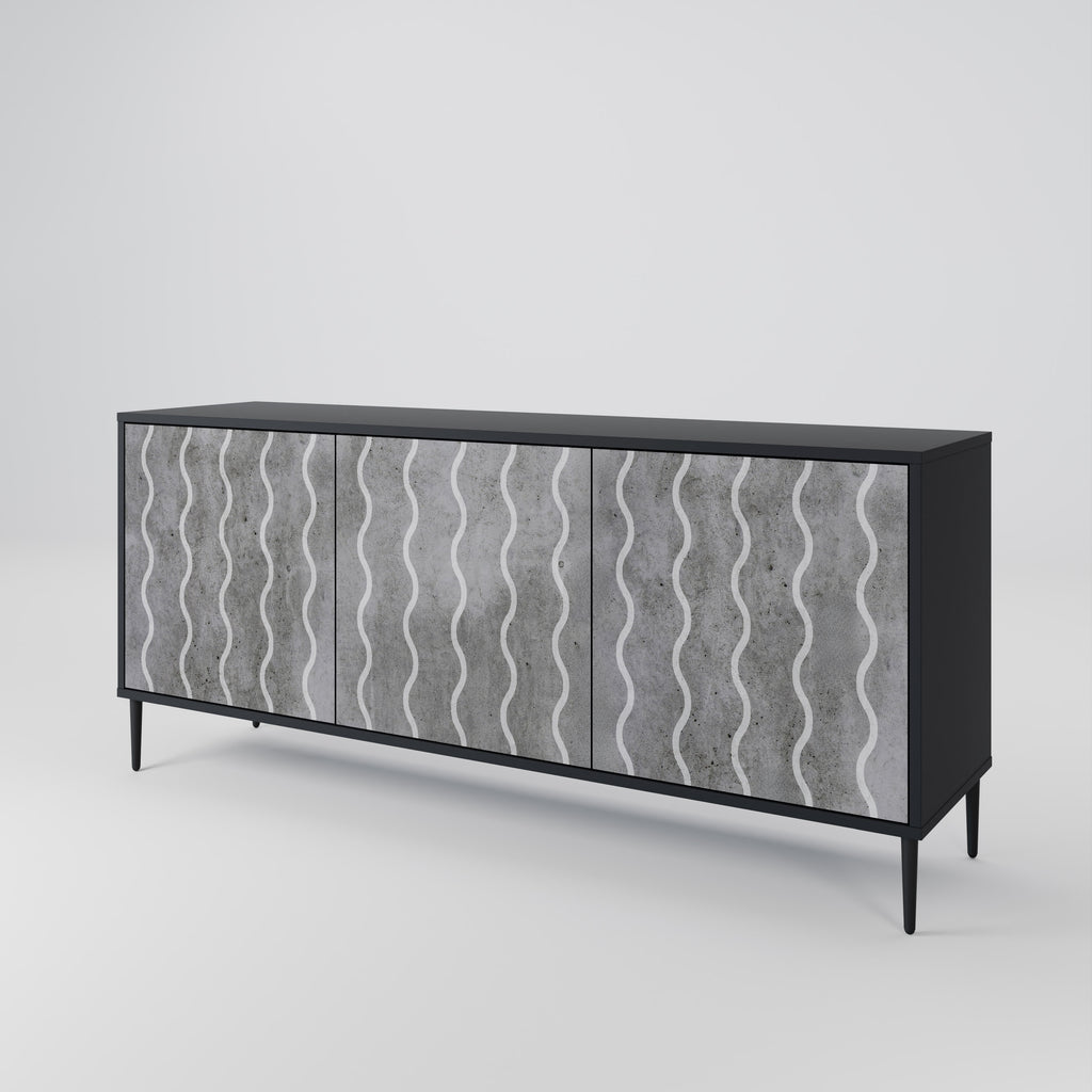 WAVES OF CONCRETE 3-Door Sideboard in Black Finish