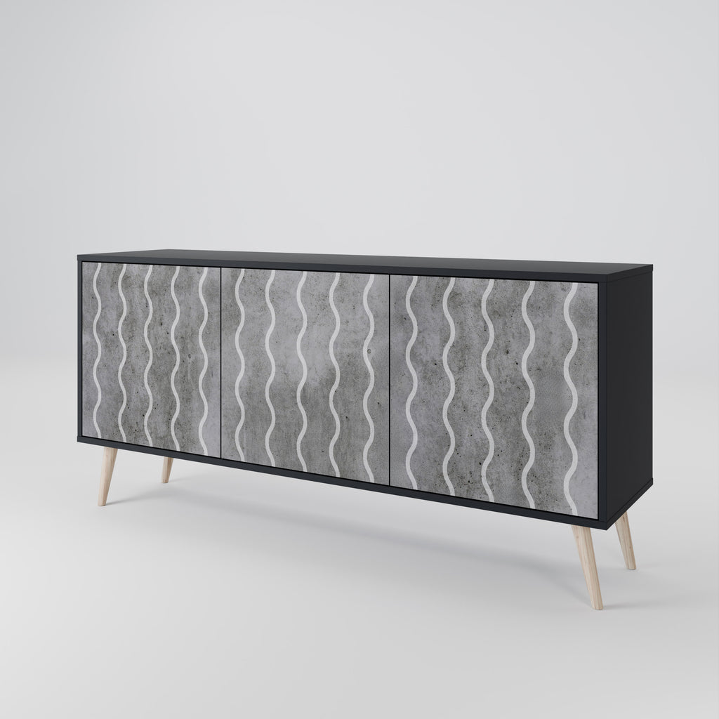 WAVES OF CONCRETE 3-Door Sideboard in Black Finish
