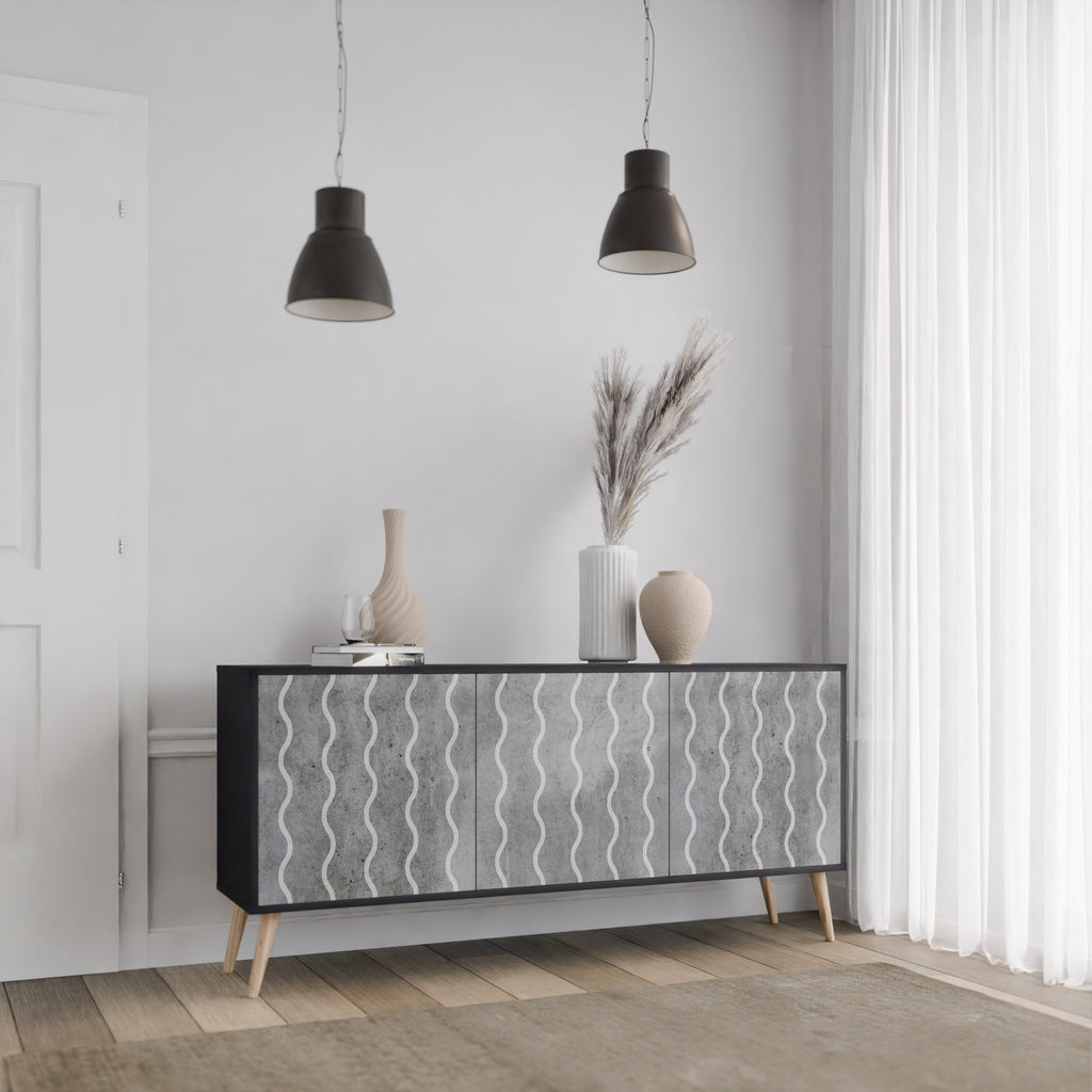 WAVES OF CONCRETE 3-Door Sideboard in Black Finish