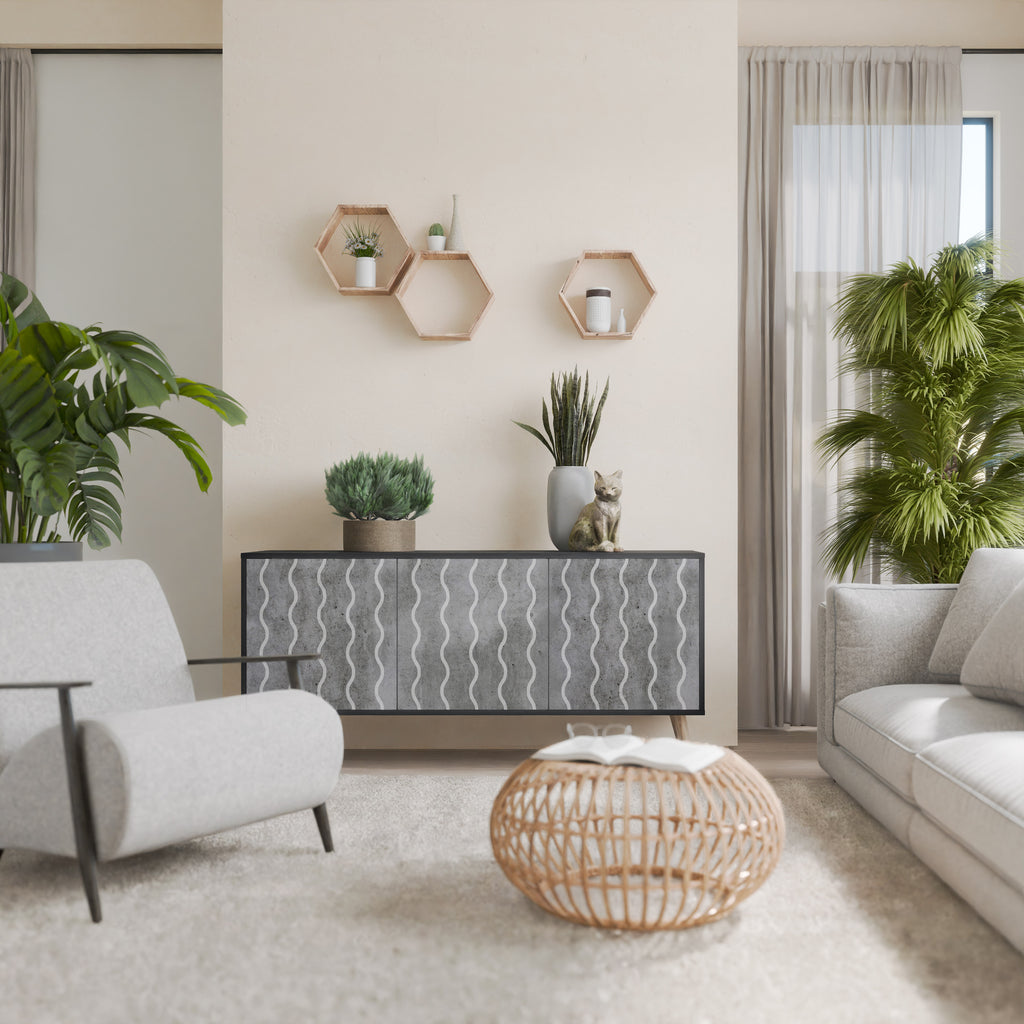 WAVES OF CONCRETE 3-Door Sideboard in Black Finish