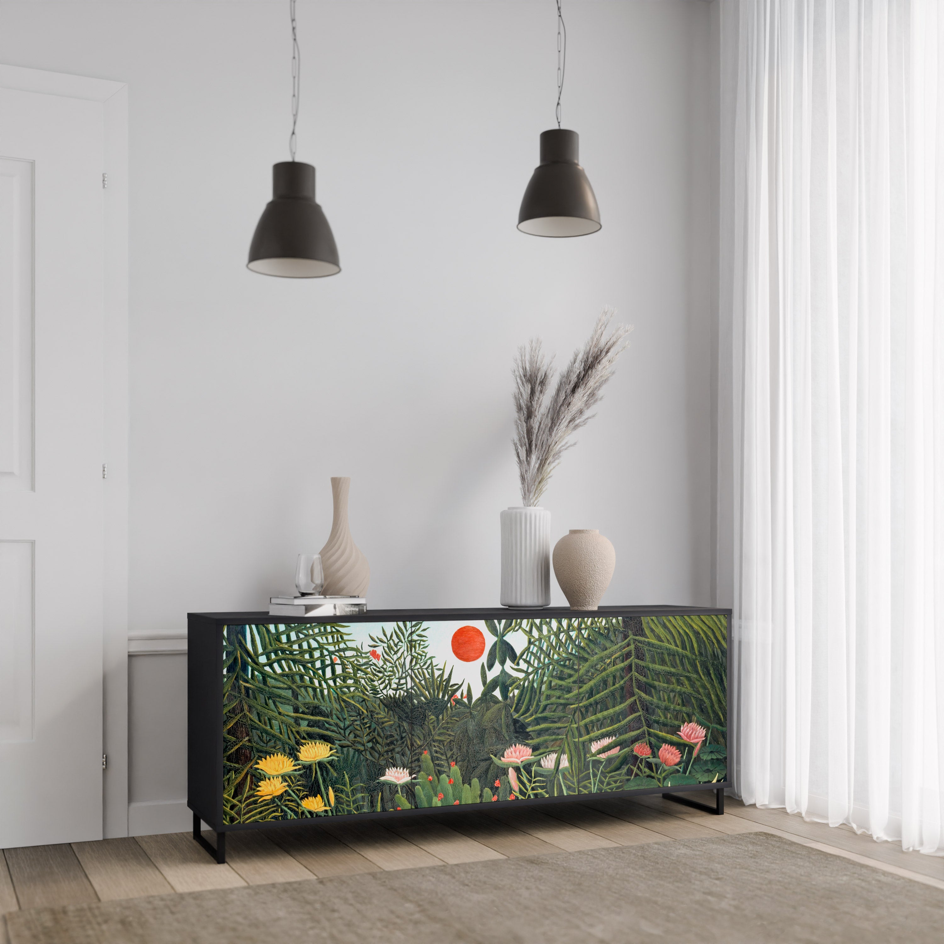 VIRGIN FOREST WITH SUNSET 3-Door Sideboard in Black Finish