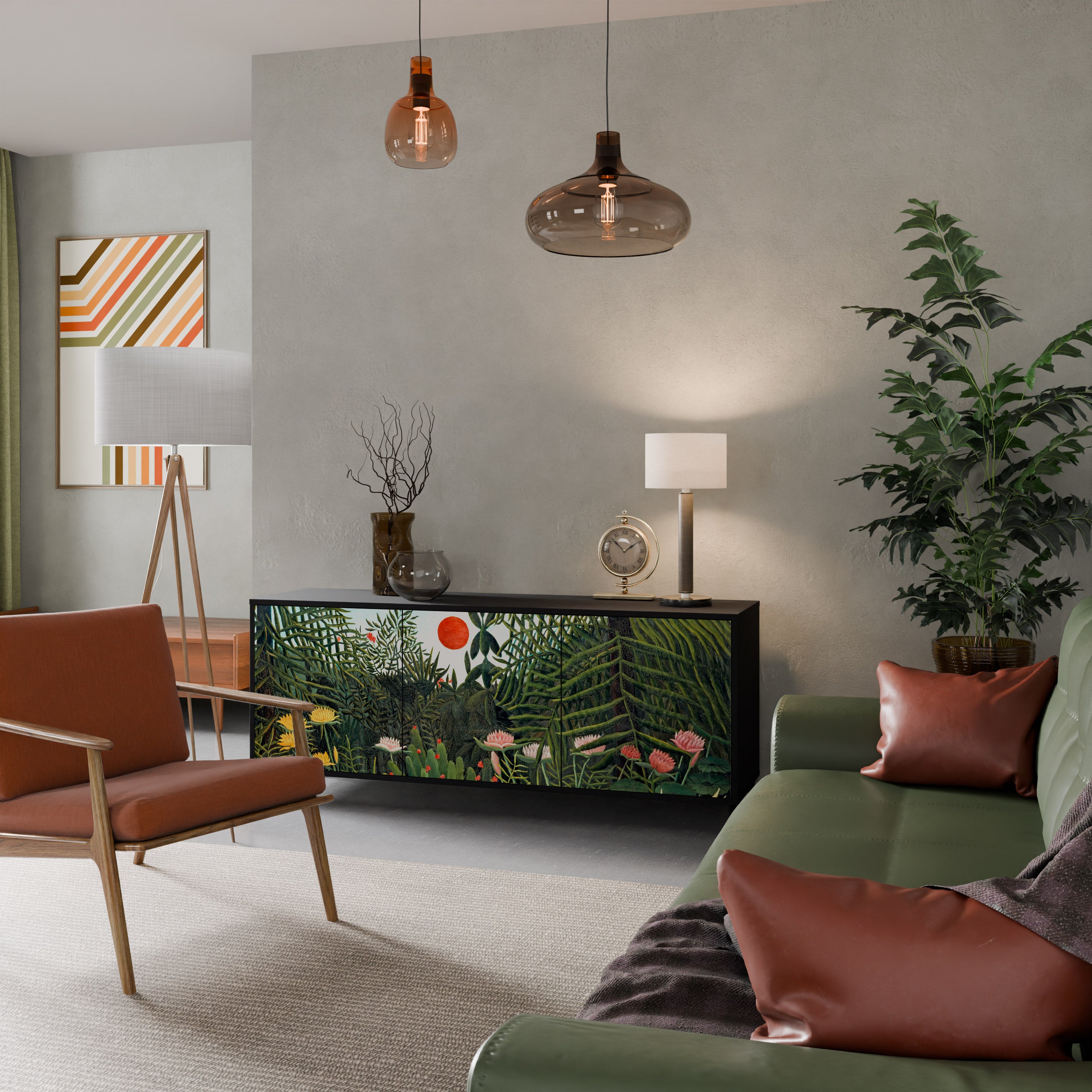 VIRGIN FOREST WITH SUNSET 3-Door Sideboard in Black Finish