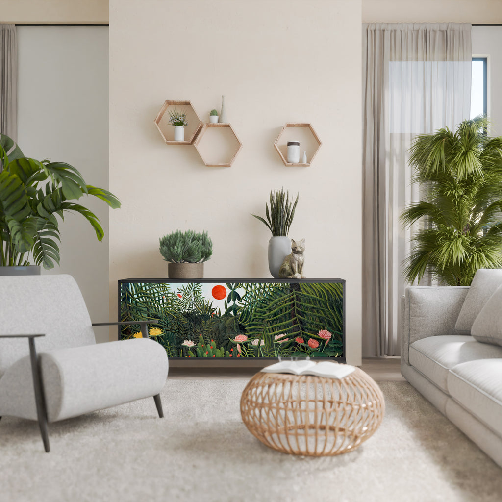 VIRGIN FOREST WITH SUNSET 3-Door Sideboard in Black Finish