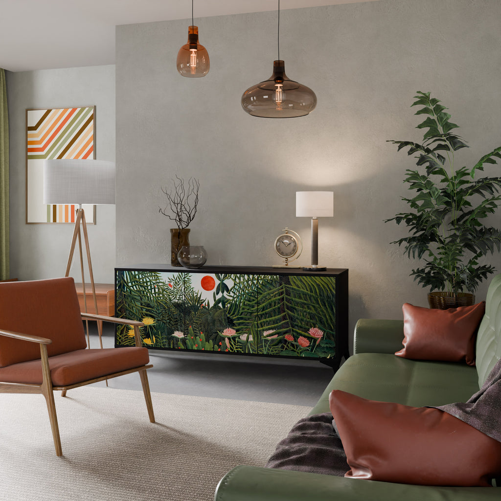 VIRGIN FOREST WITH SUNSET 3-Door Sideboard in Black Finish