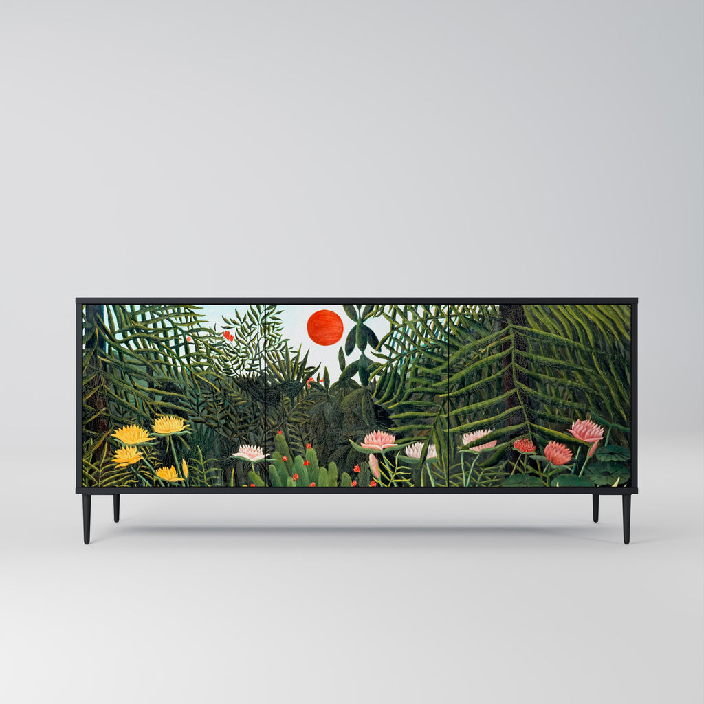 VIRGIN FOREST WITH SUNSET 3-Door Sideboard in Black Finish