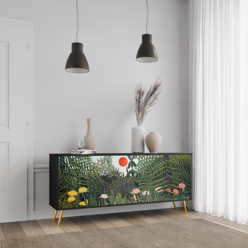 VIRGIN FOREST WITH SUNSET 3-Door Sideboard in Black Finish