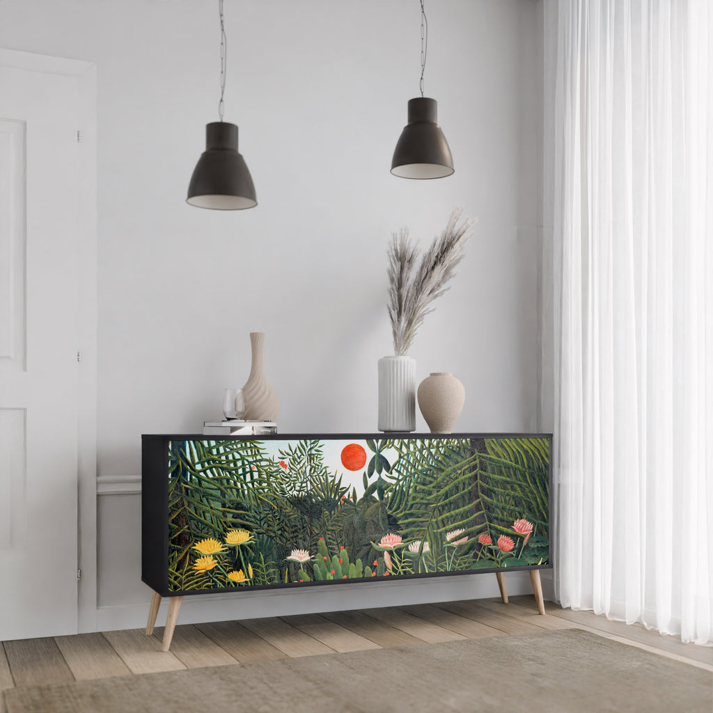 VIRGIN FOREST WITH SUNSET 3-Door Sideboard in Black Finish