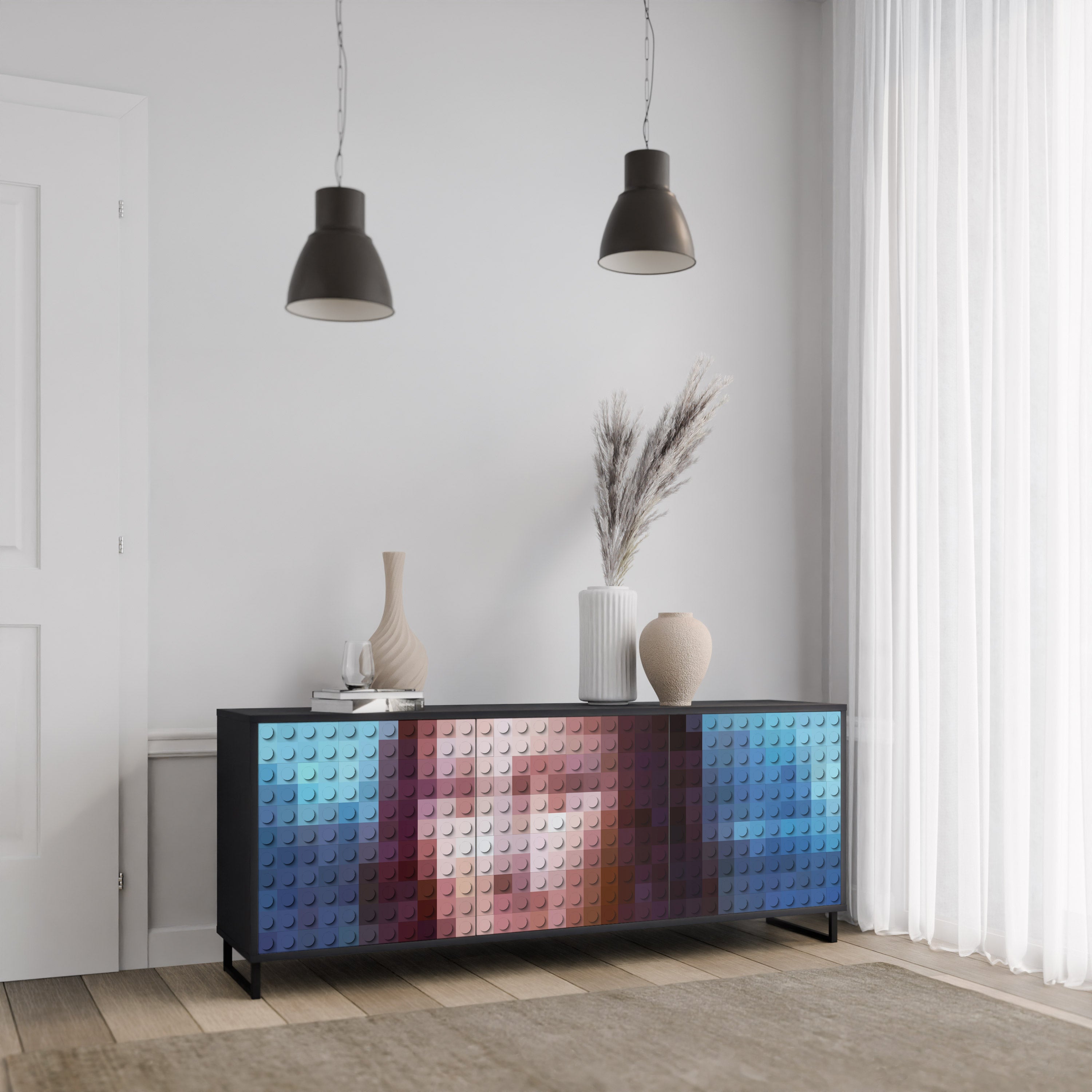 CONSTRUCTIVE ART 3-Door Sideboard in Black Finish