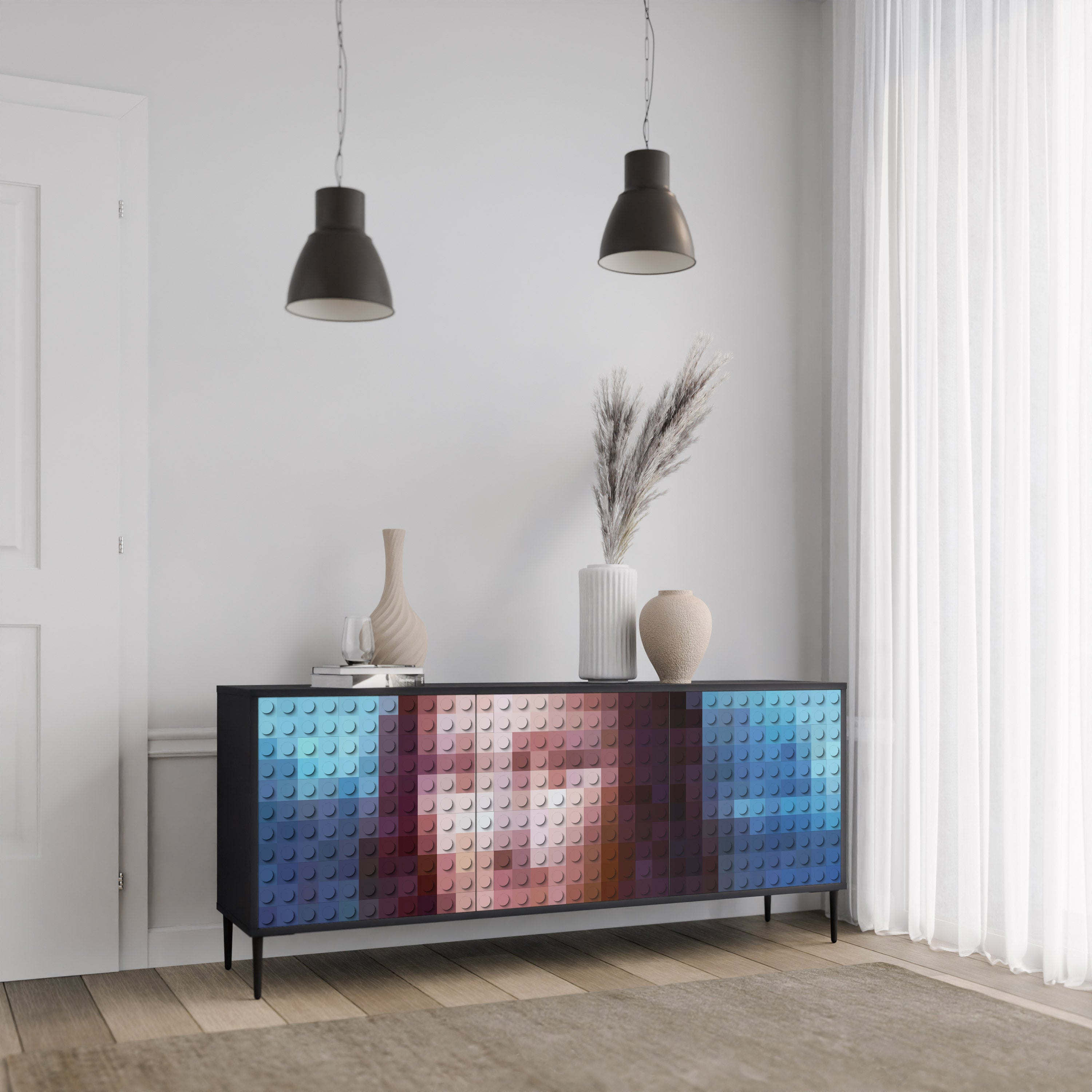 CONSTRUCTIVE ART 3-Door Sideboard in Black Finish