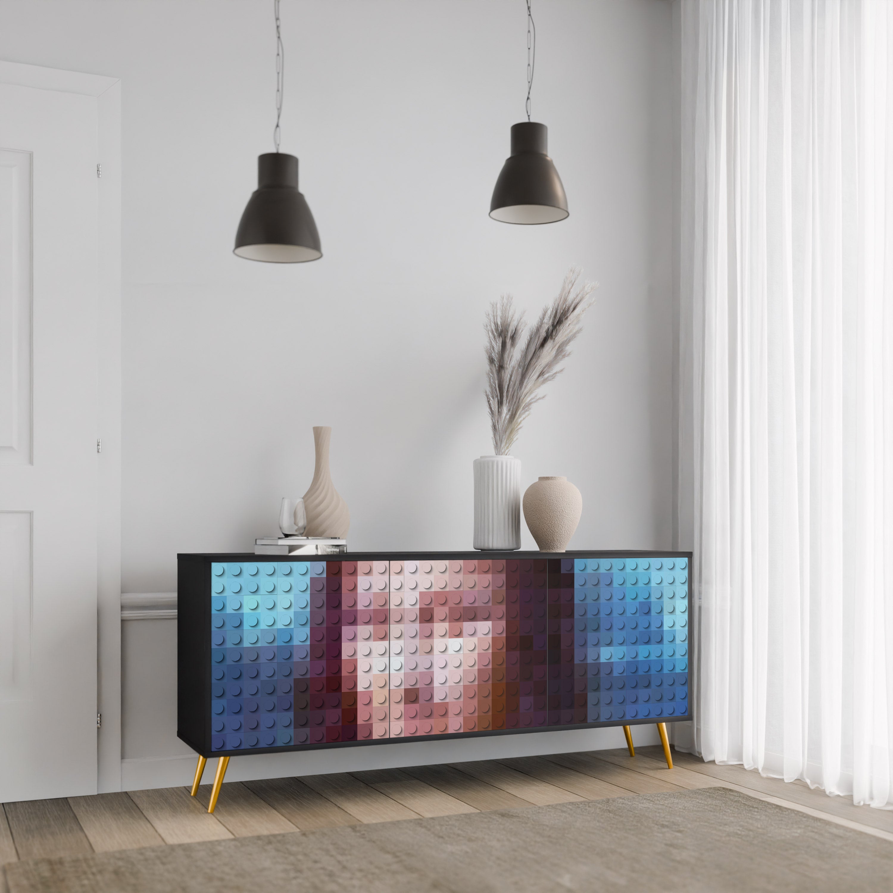 CONSTRUCTIVE ART 3-Door Sideboard in Black Finish