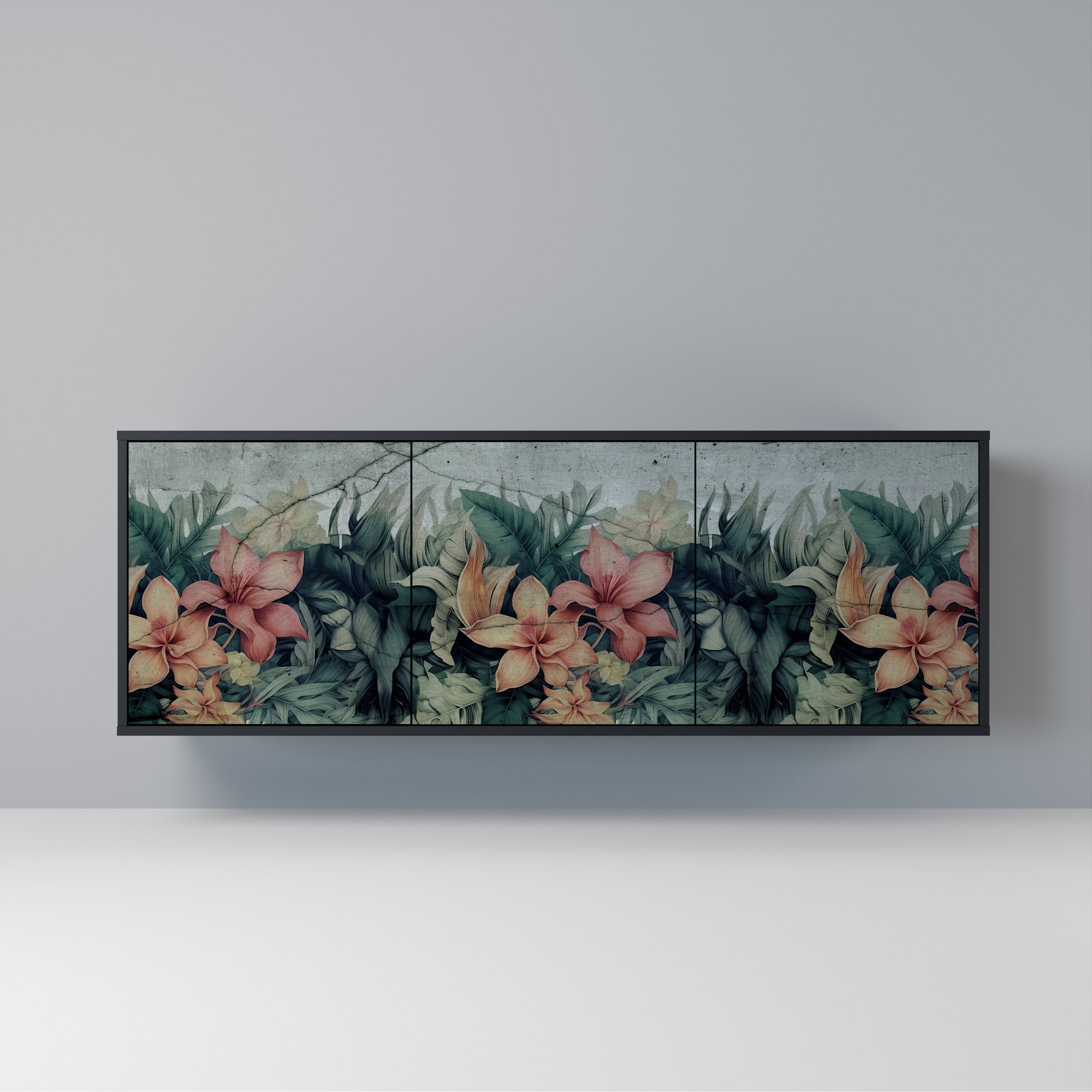 Aparador de 3 puertas HEAVENLY BLOOM en acabado negro