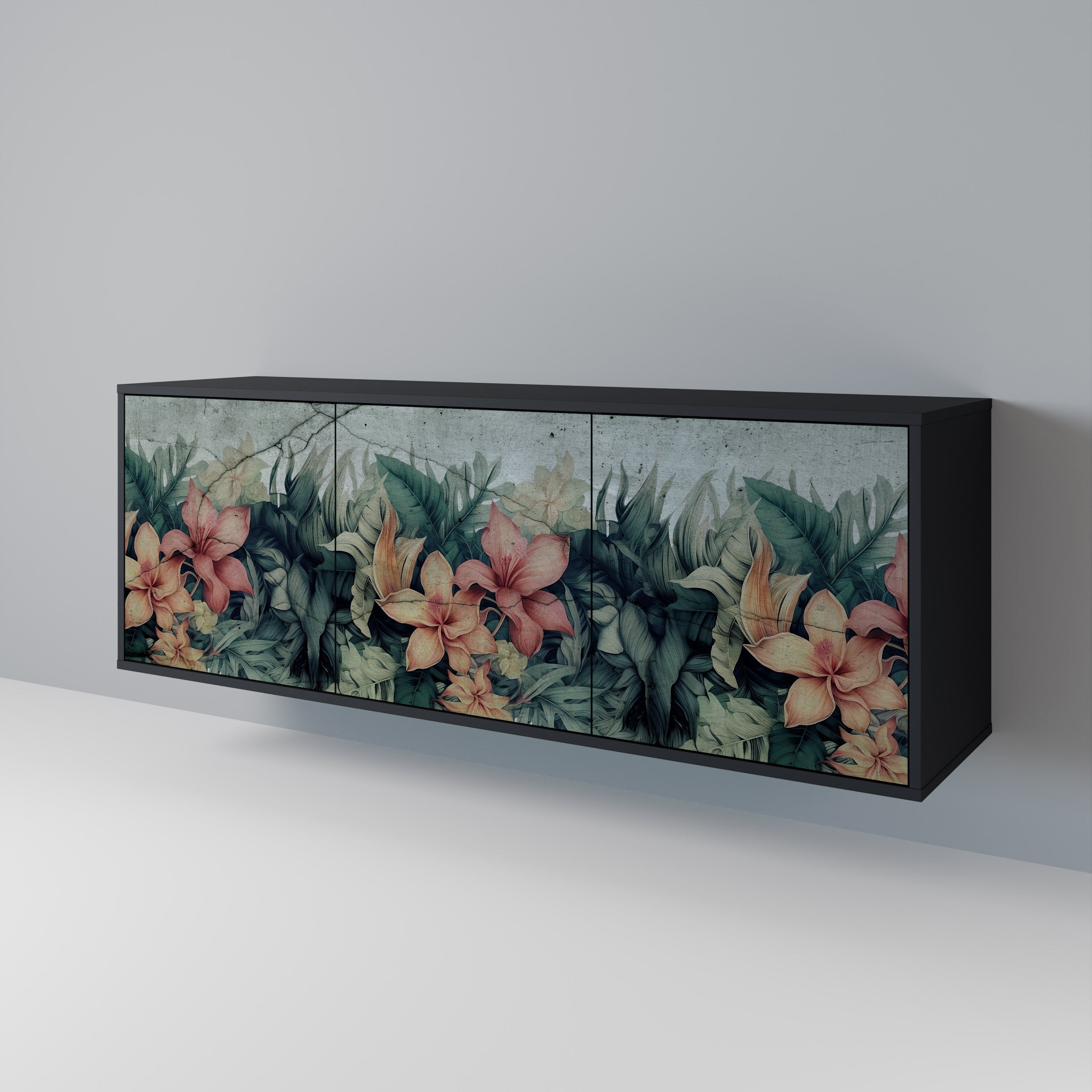 Aparador de 3 puertas HEAVENLY BLOOM en acabado negro
