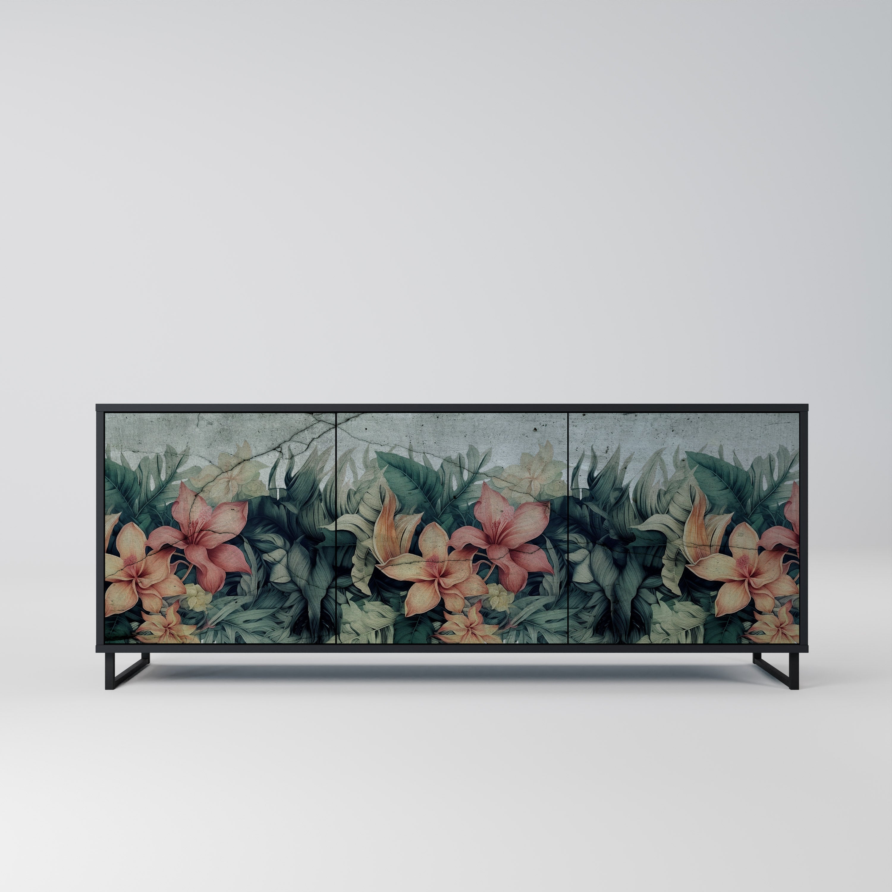 Aparador de 3 puertas HEAVENLY BLOOM en acabado negro