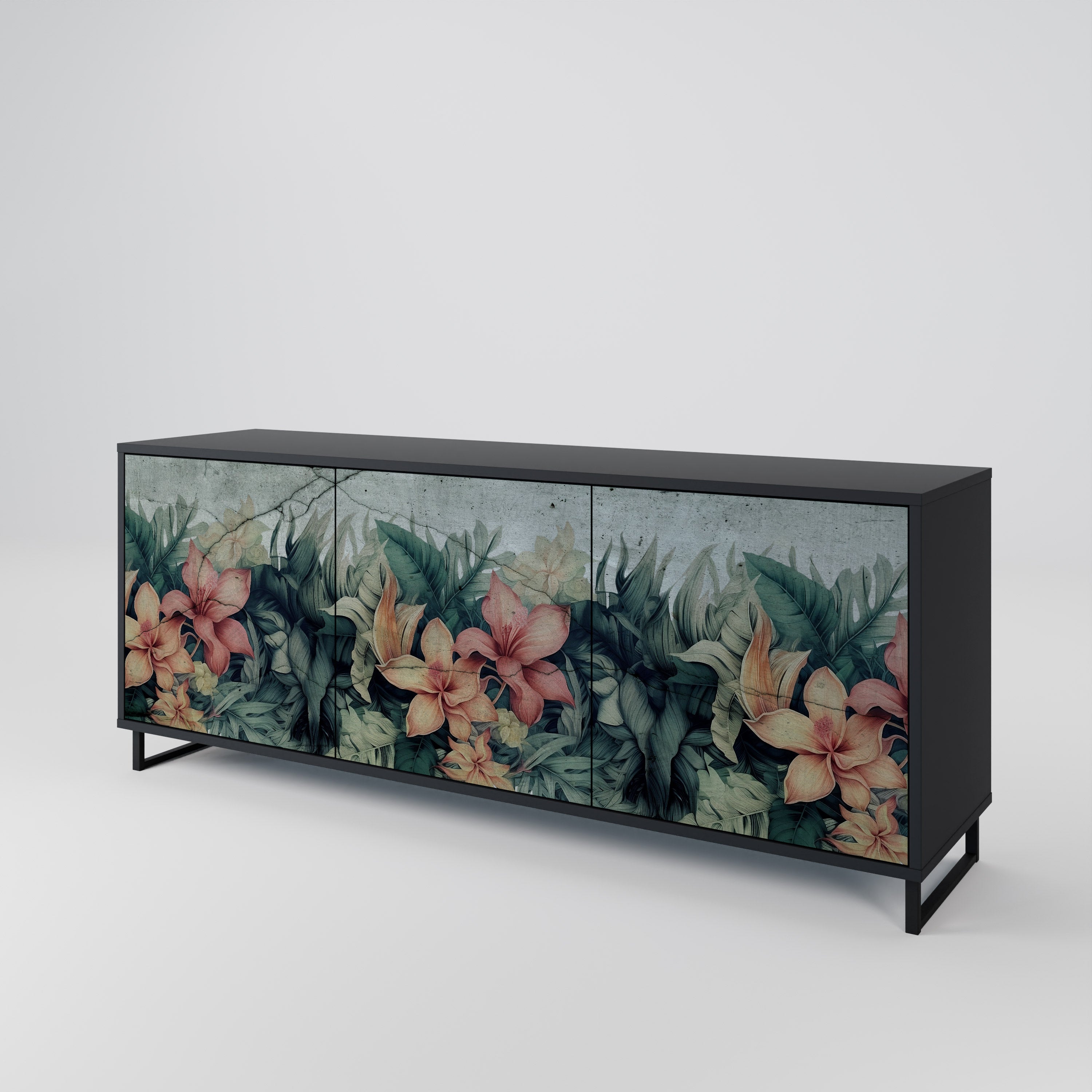 Aparador de 3 puertas HEAVENLY BLOOM en acabado negro