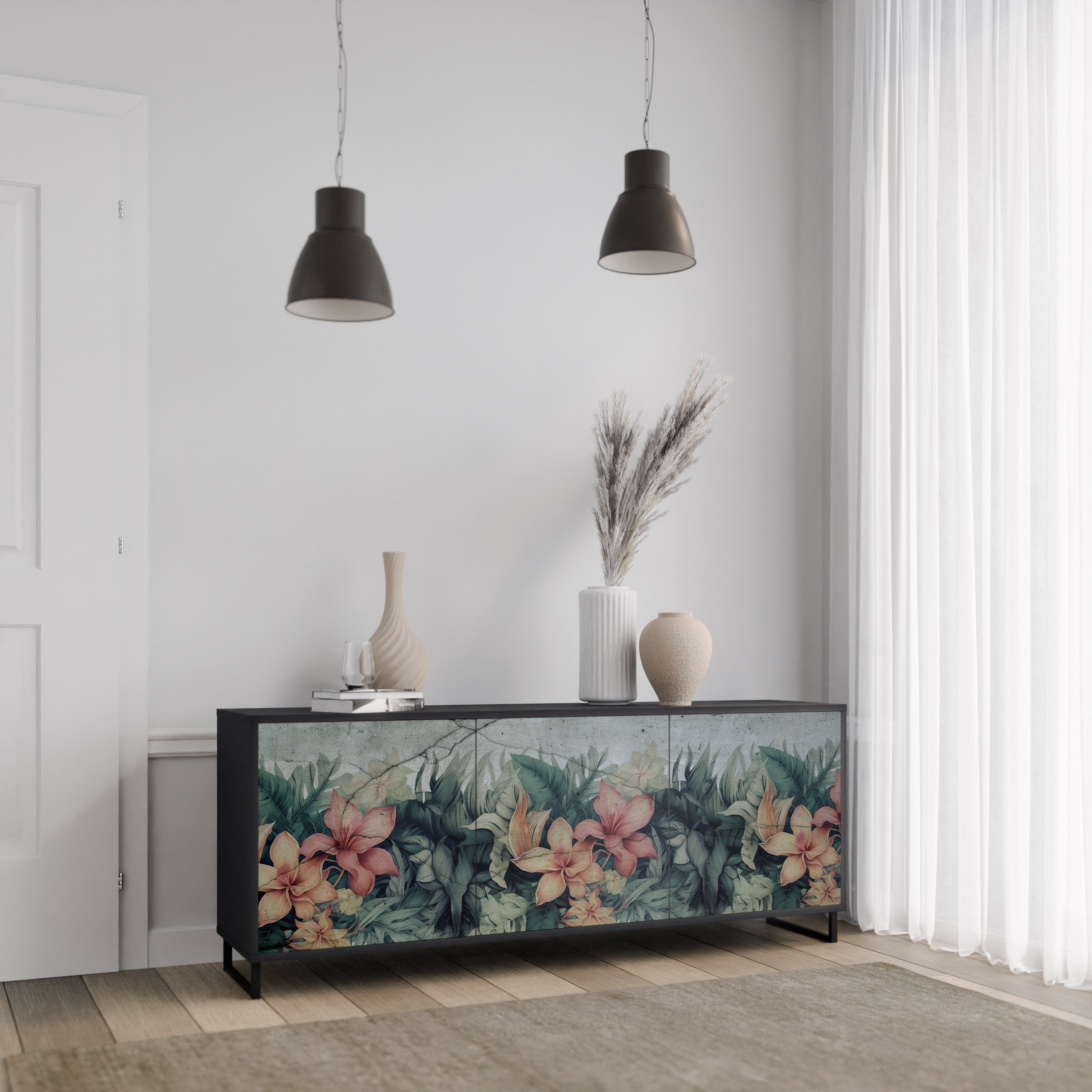 Aparador de 3 puertas HEAVENLY BLOOM en acabado negro