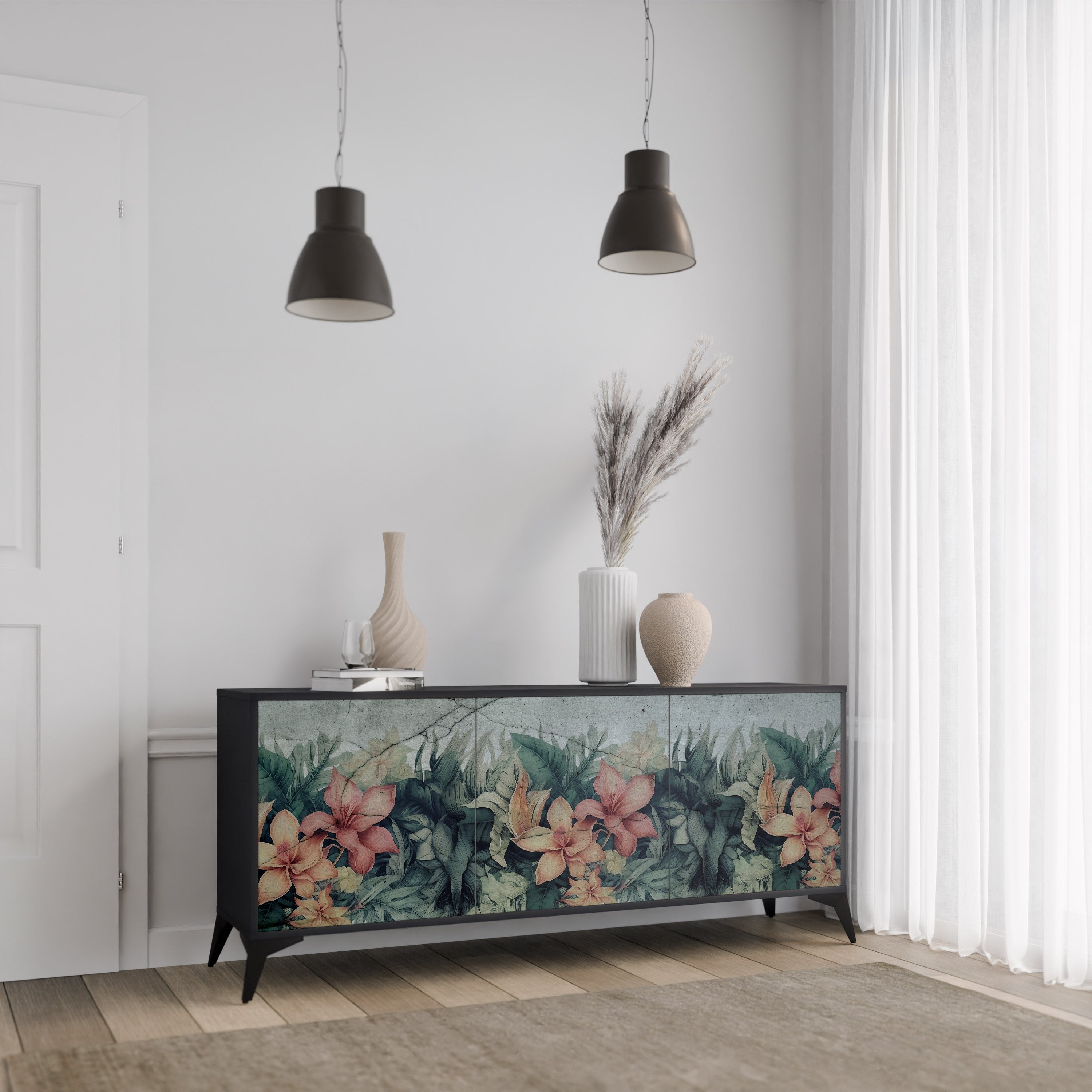 Aparador de 3 puertas HEAVENLY BLOOM en acabado negro