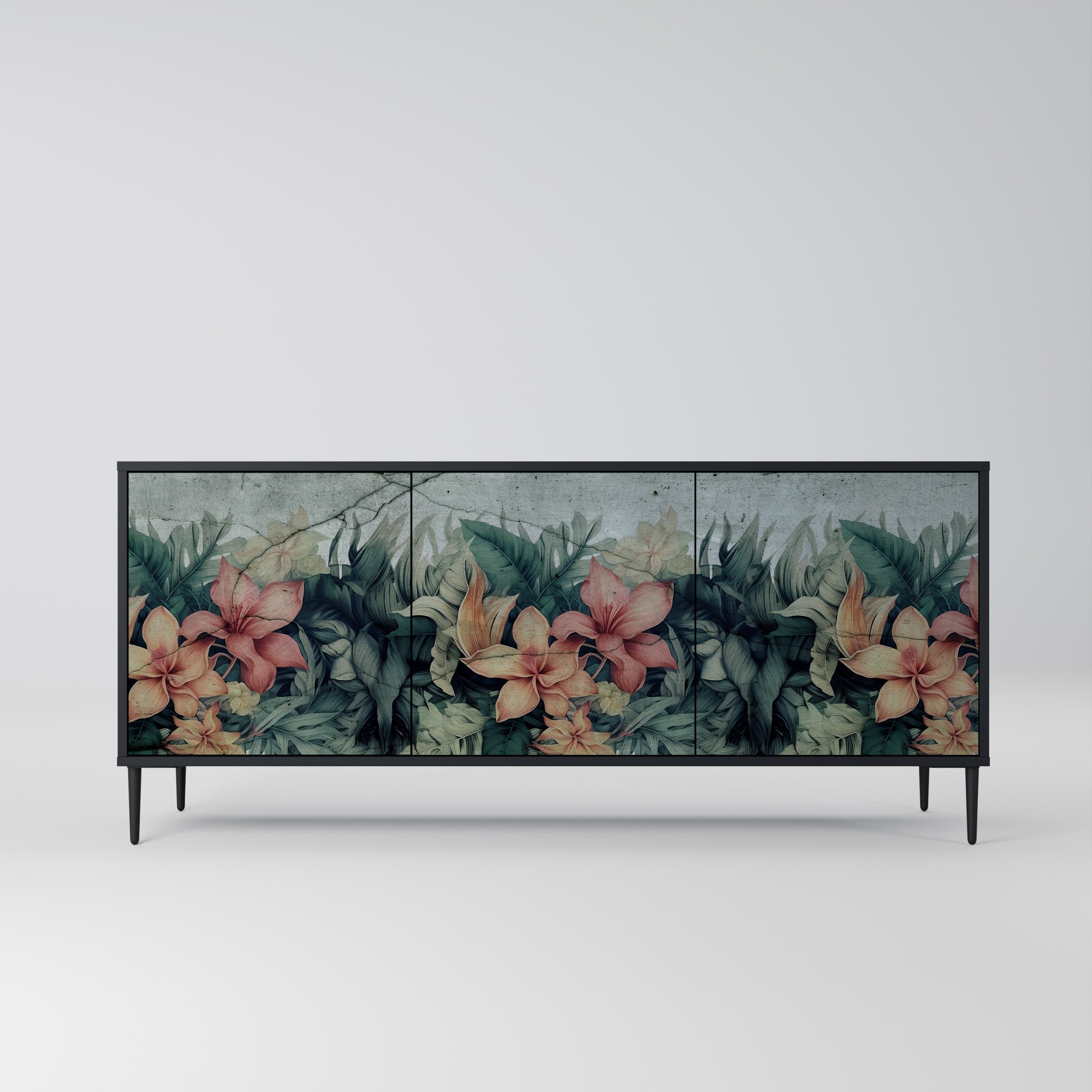 Aparador de 3 puertas HEAVENLY BLOOM en acabado negro