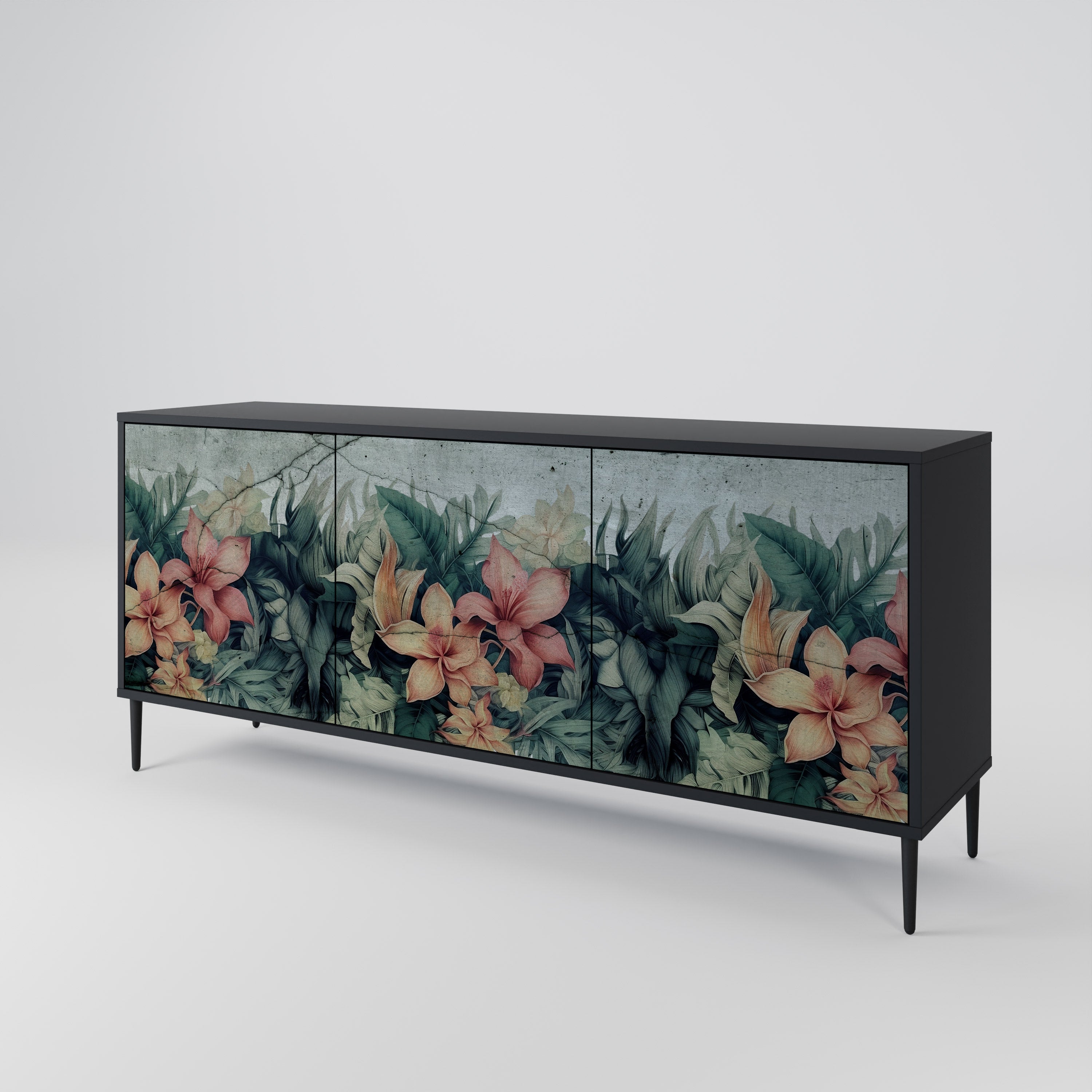 Aparador de 3 puertas HEAVENLY BLOOM en acabado negro