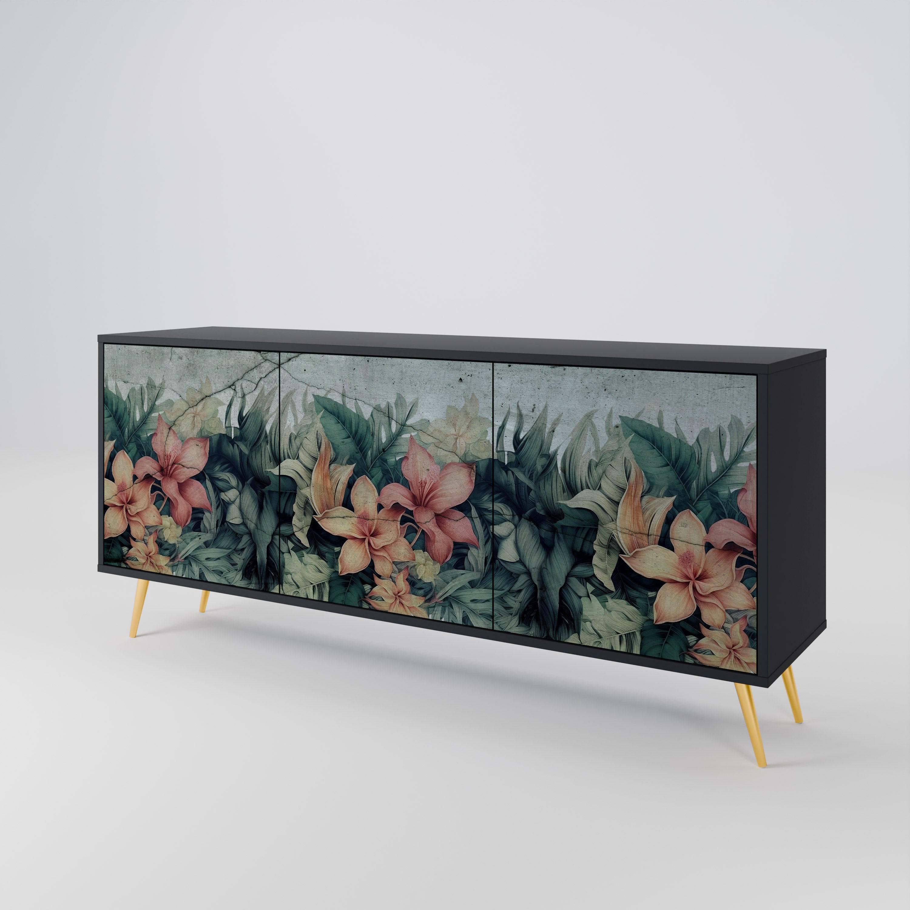 Aparador de 3 puertas HEAVENLY BLOOM en acabado negro