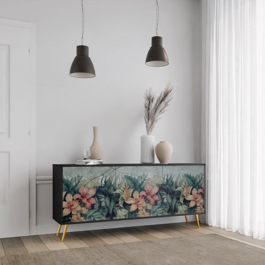 Aparador de 3 puertas HEAVENLY BLOOM en acabado negro