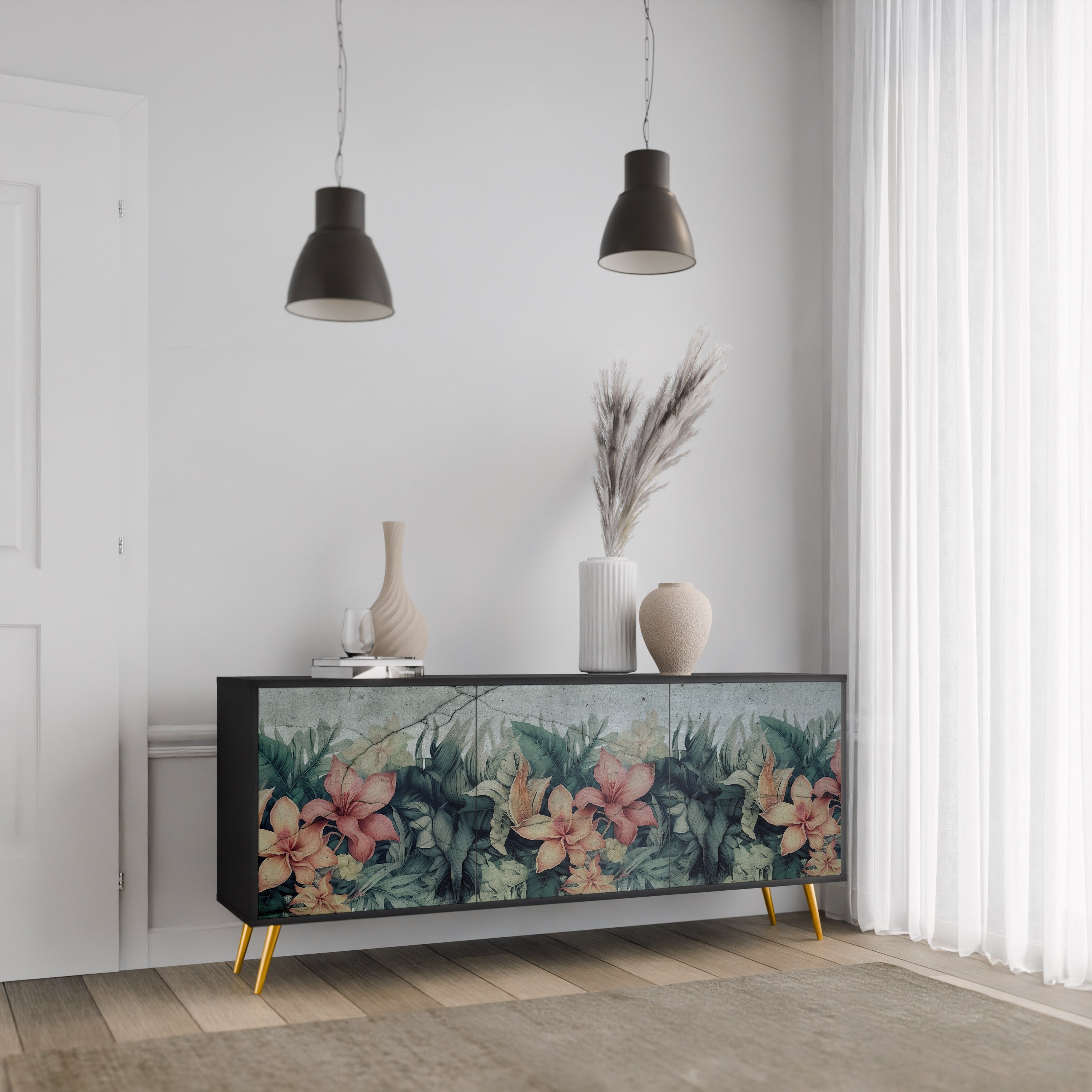 Aparador de 3 puertas HEAVENLY BLOOM en acabado negro