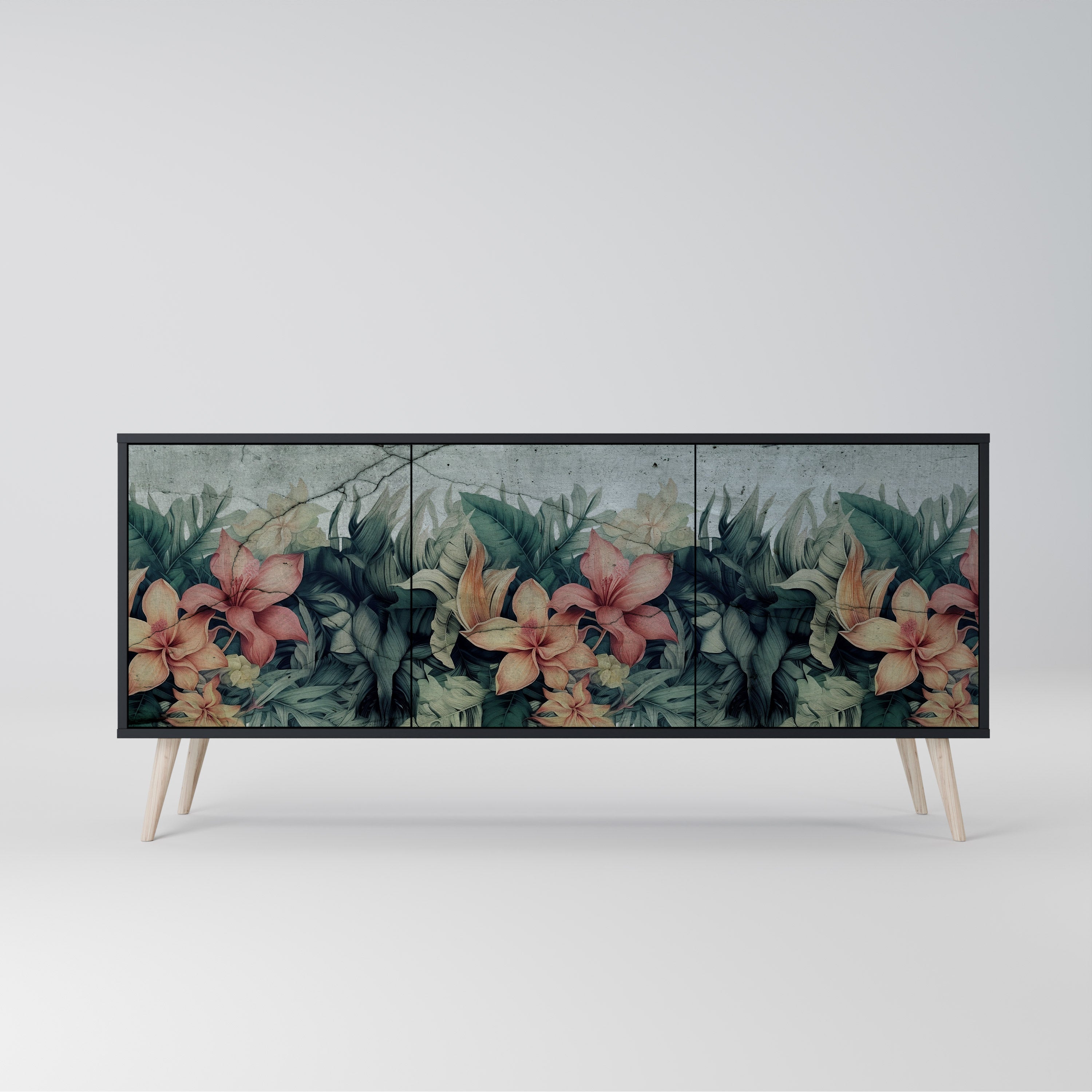 Aparador de 3 puertas HEAVENLY BLOOM en acabado negro