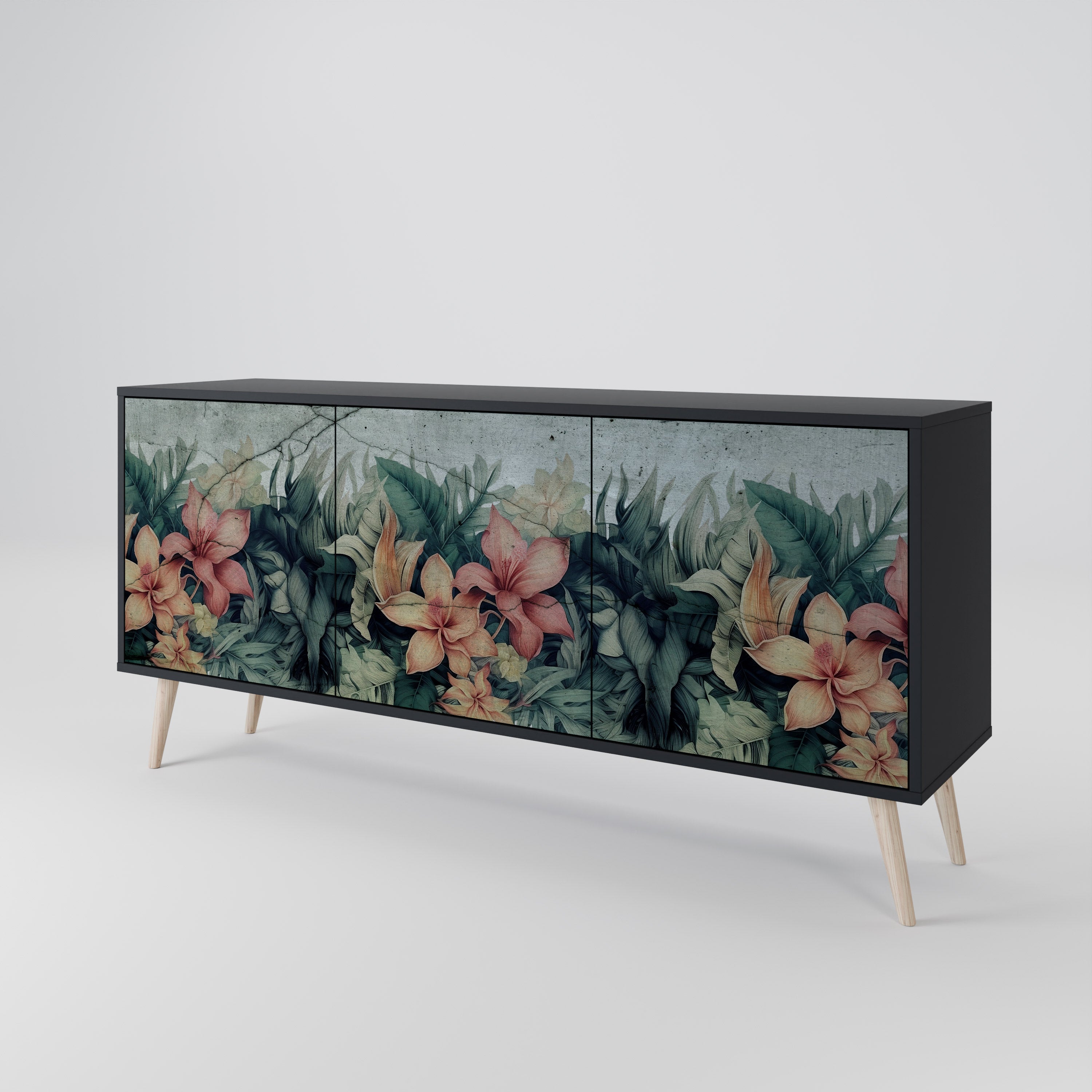 Aparador de 3 puertas HEAVENLY BLOOM en acabado negro