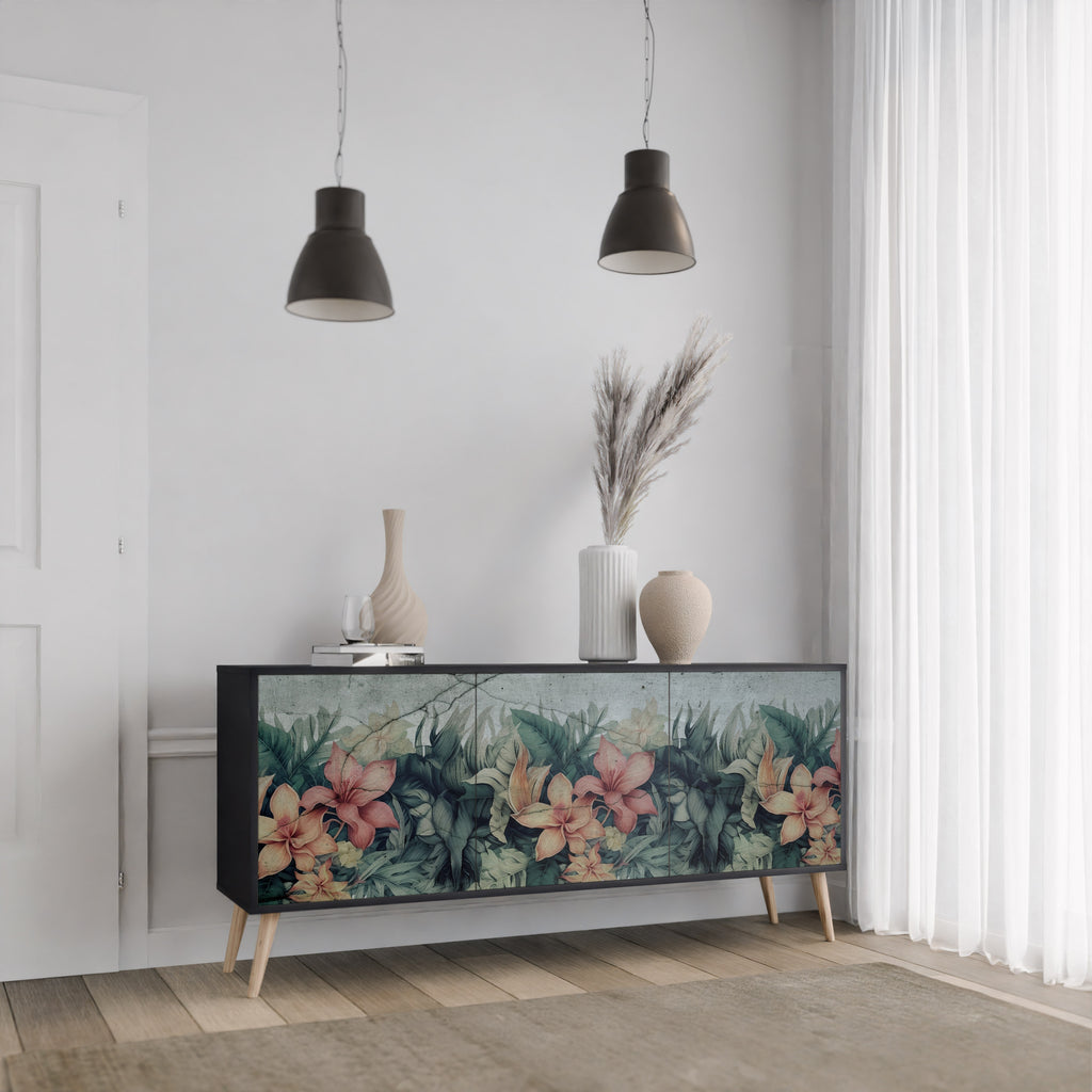 Aparador de 3 puertas HEAVENLY BLOOM en acabado negro