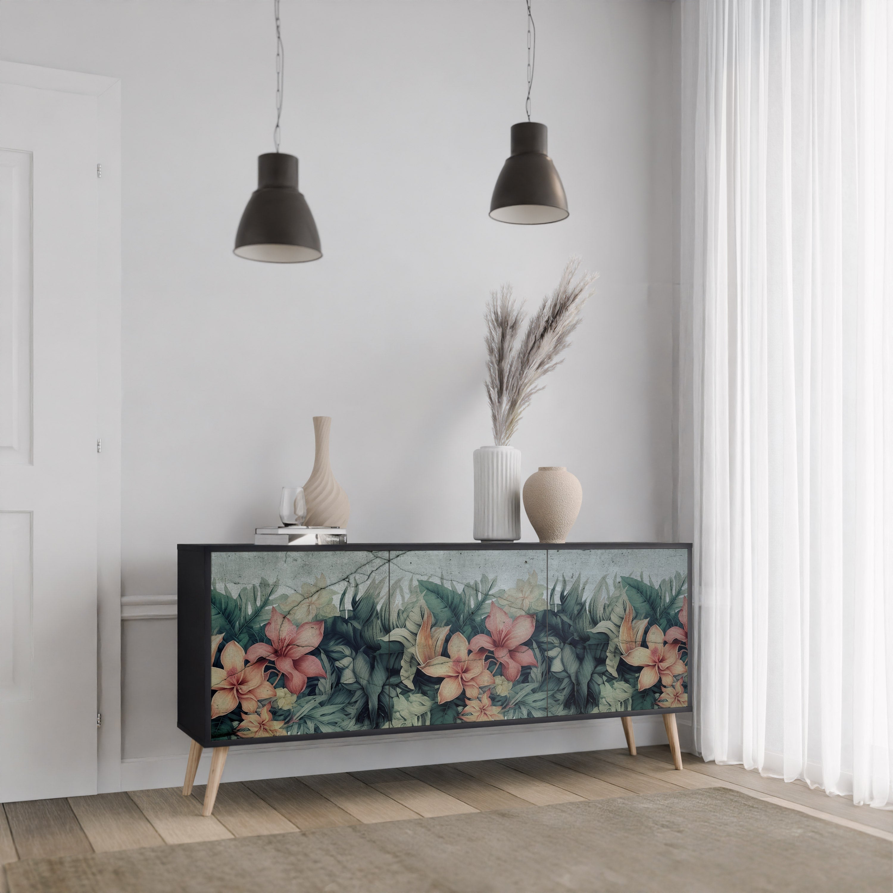 Aparador de 3 puertas HEAVENLY BLOOM en acabado negro